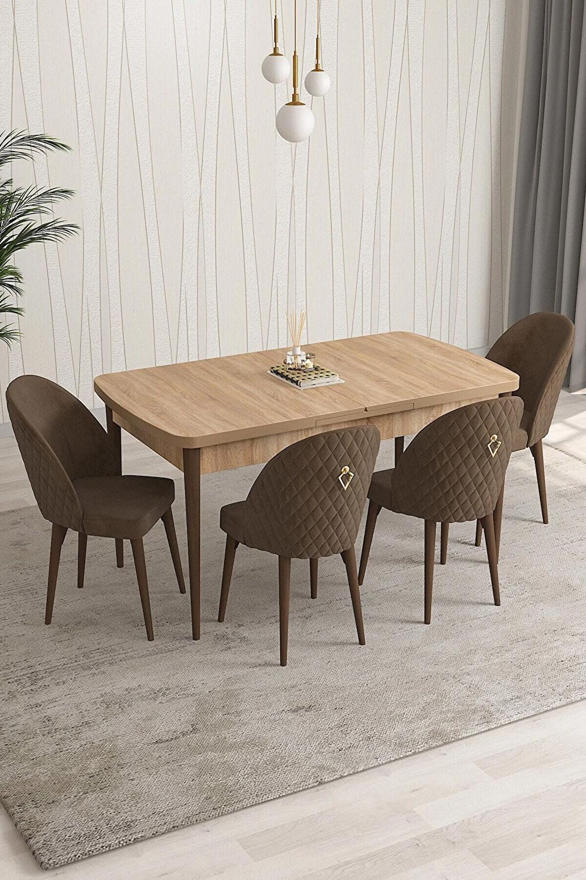 Rovena Modica Meşe 80x132 Açılabilir Suntalam Yemek Odası Takımı 4 Adet Sandalye