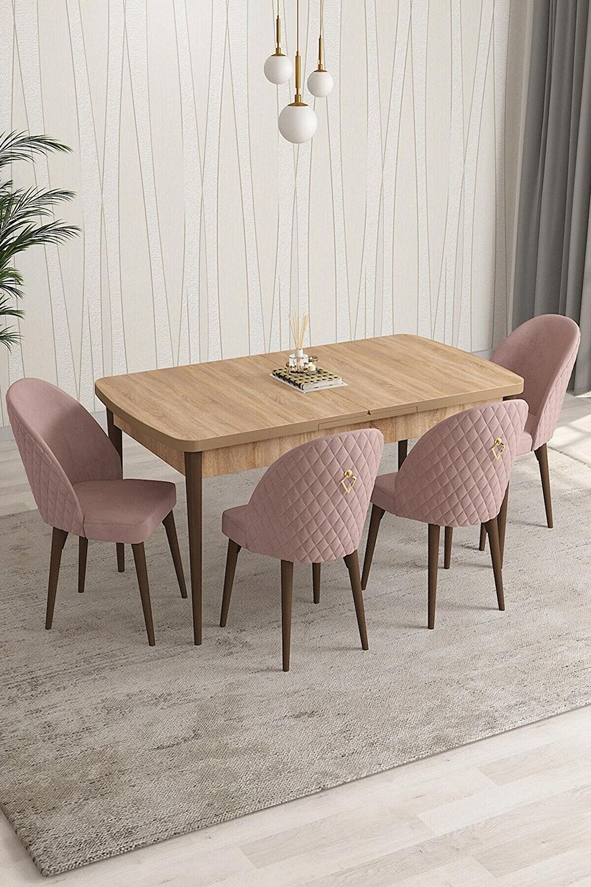 Rovena Modica Meşe 80x132 Açılabilir Suntalam Yemek Odası Takımı 4 Adet Sandalye