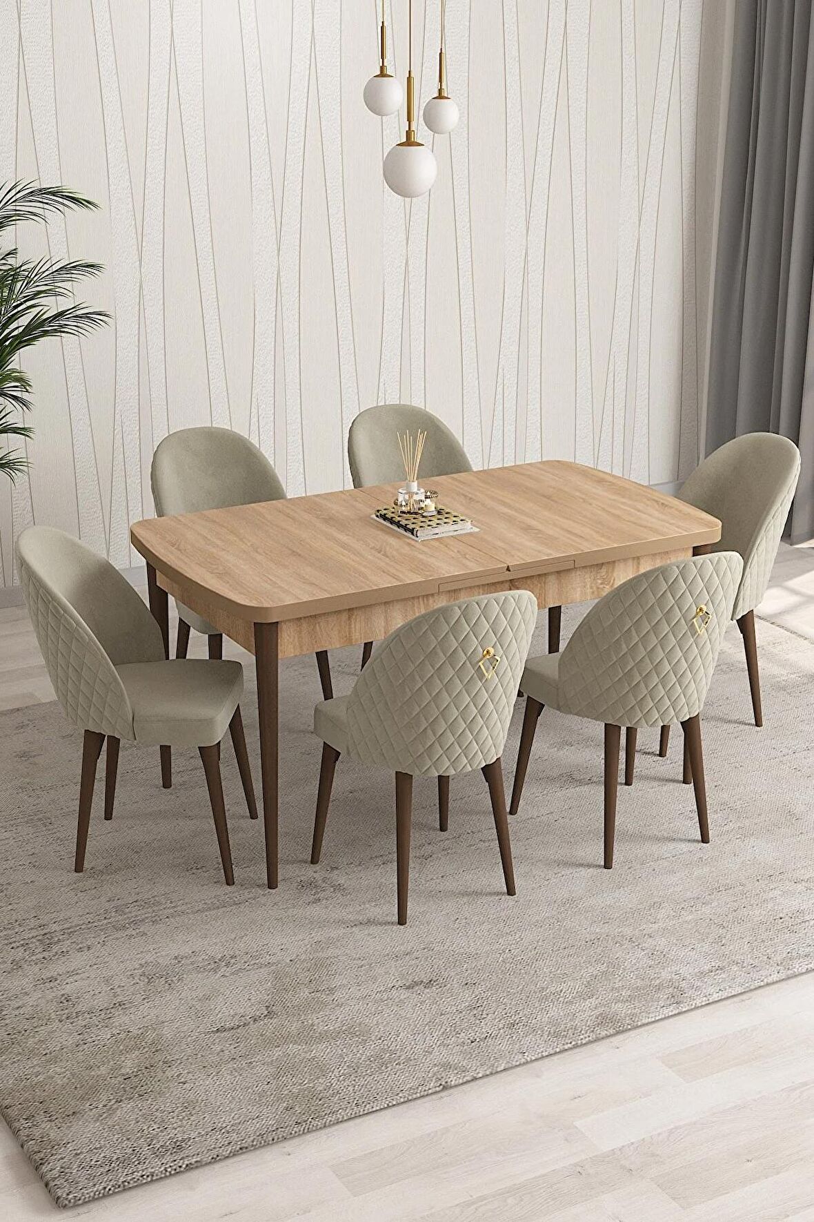 Rovena Modica Meşe 80x132 Açılabilir Suntalam Yemek Odası Takımı 6 Adet Sandalye