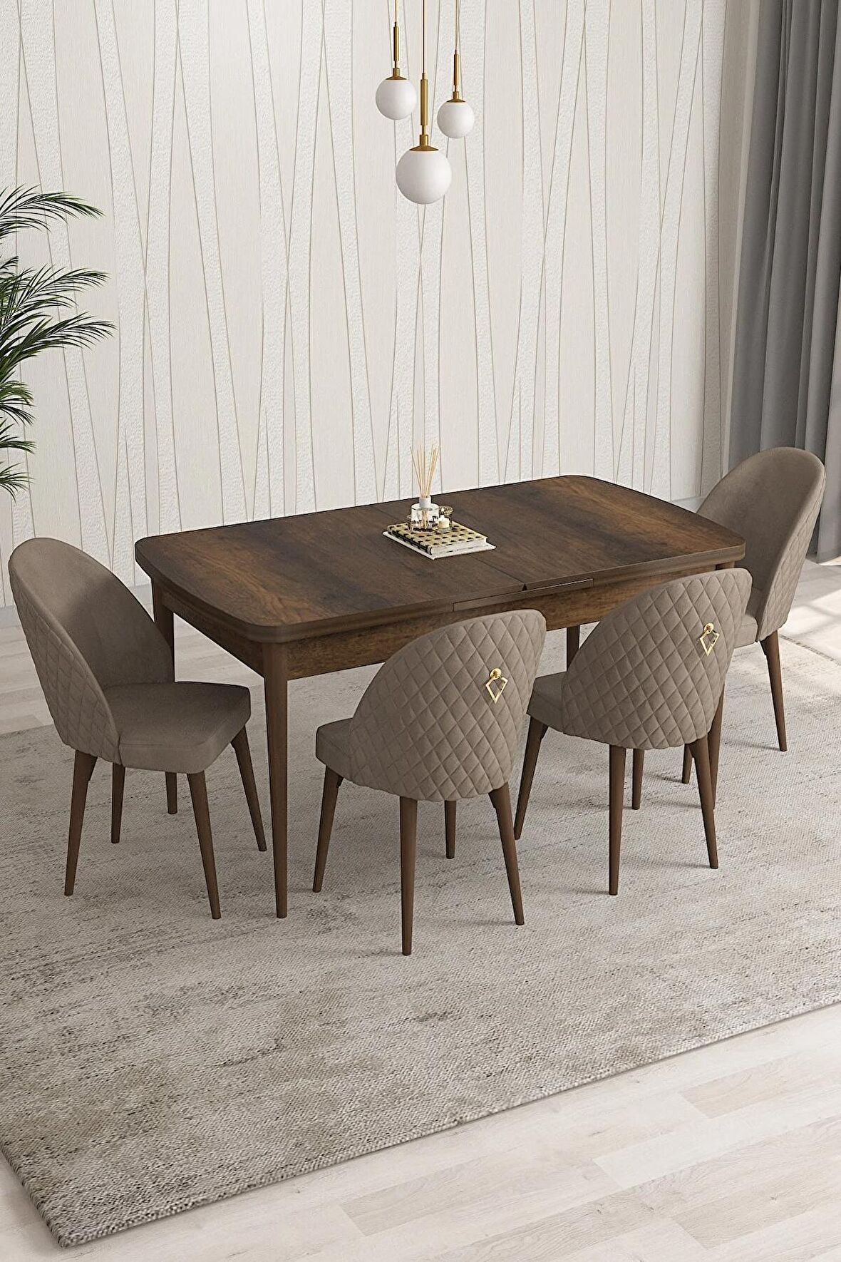 Rovena Modica Barok 80x132 Açılabilir Suntalam Yemek Odası Takımı 4 Adet Sandalye