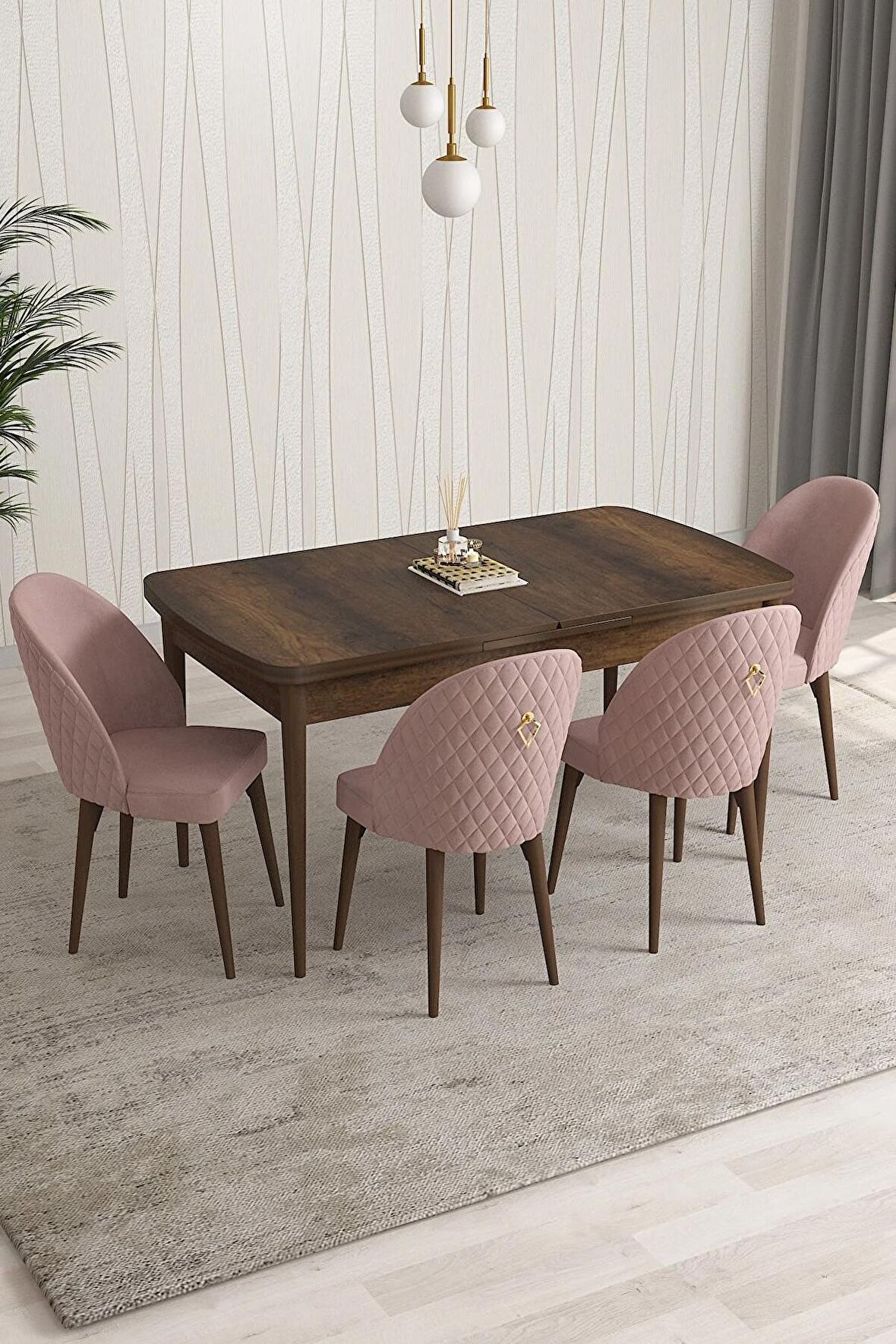 Rovena Modica Barok 80x132 Açılabilir Suntalam Yemek Odası Takımı 4 Adet Sandalye