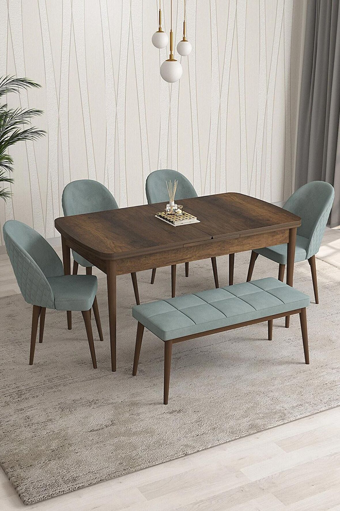 Rovena Modica Barok 80x132 Açılabilir Suntalam Yemek Odası Takımı 4 Adet Sandalye+1 Bench