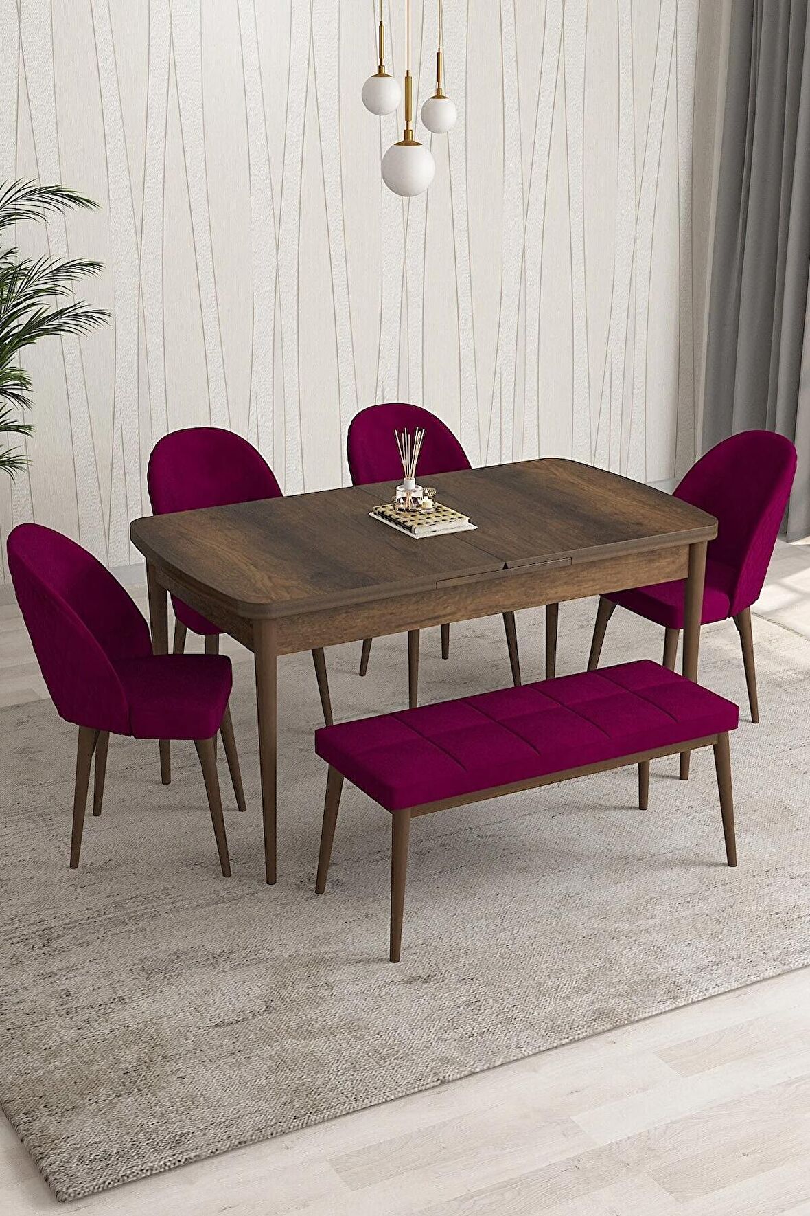 Rovena Modica Barok 80x132 Açılabilir Suntalam Yemek Odası Takımı 4 Adet Sandalye+1 Bench