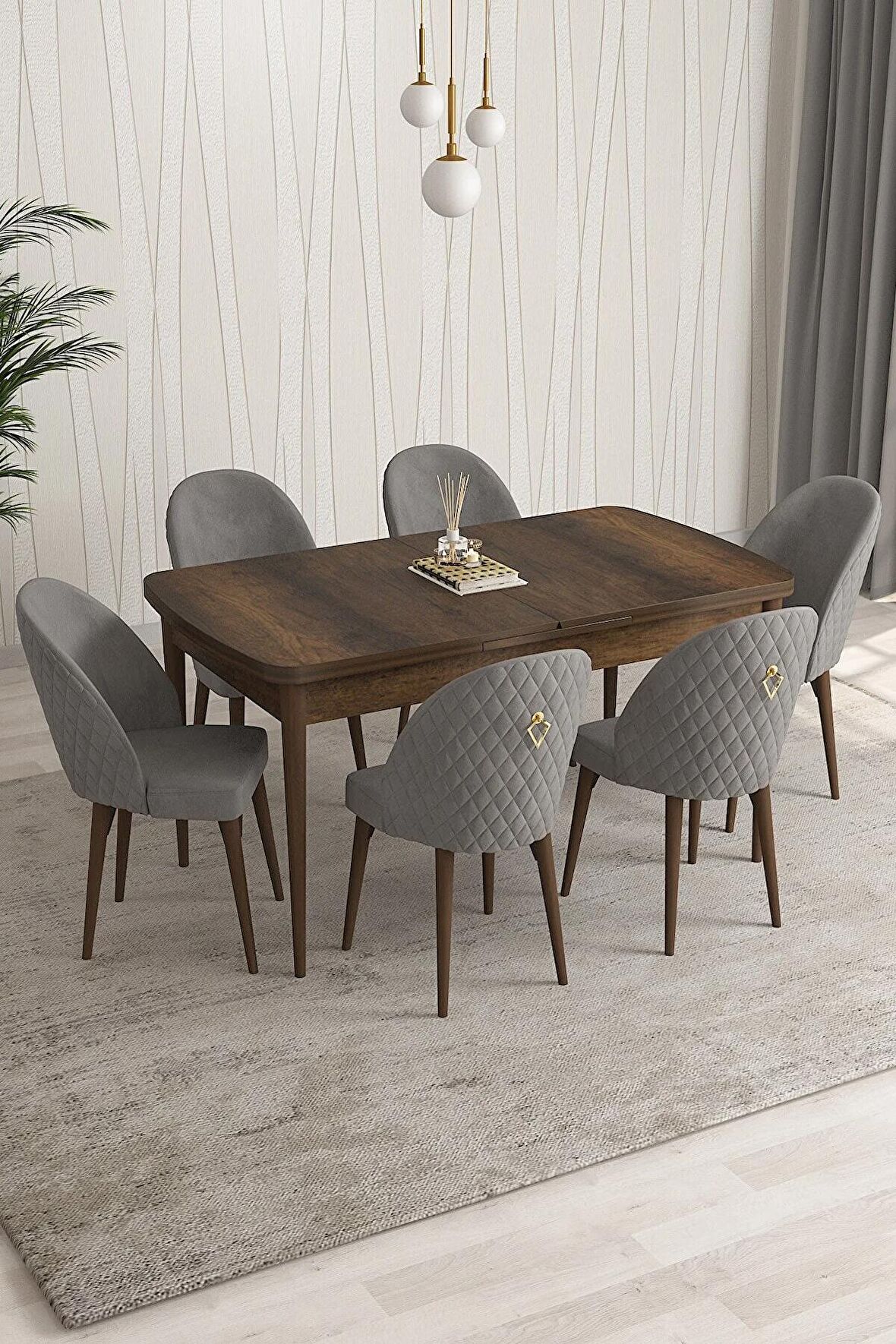 Rovena Modica Barok 80x132 Açılabilir Suntalam Yemek Odası Takımı 6 Adet Sandalye
