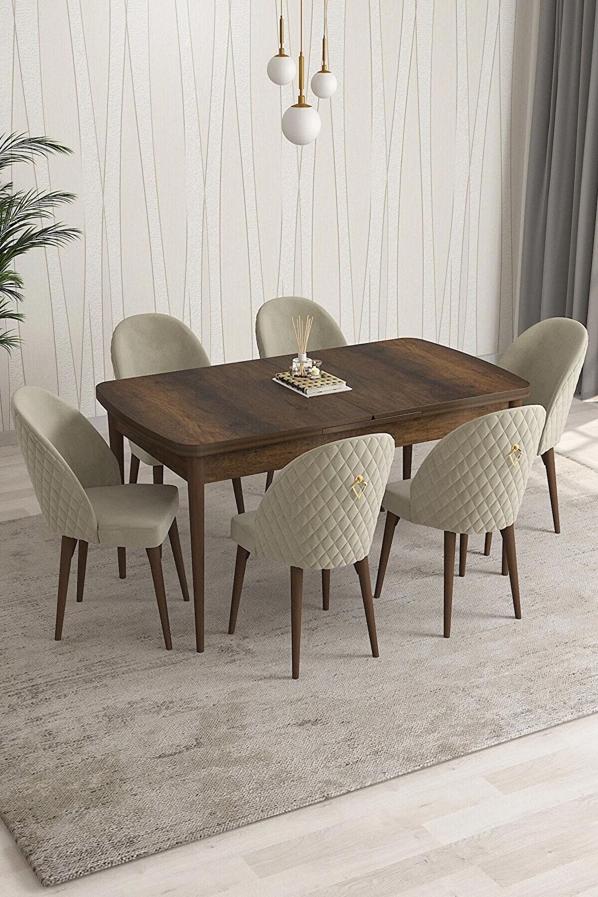 Rovena Modica Barok 80x132 Açılabilir Suntalam Yemek Odası Takımı 6 Adet Sandalye