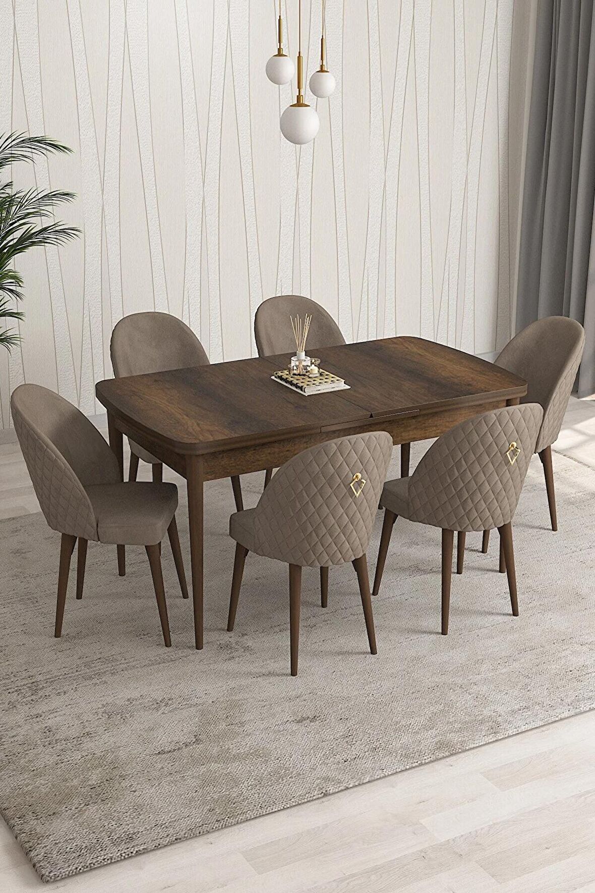 Rovena Modica Barok 80x132 Açılabilir Suntalam Yemek Odası Takımı 6 Adet Sandalye