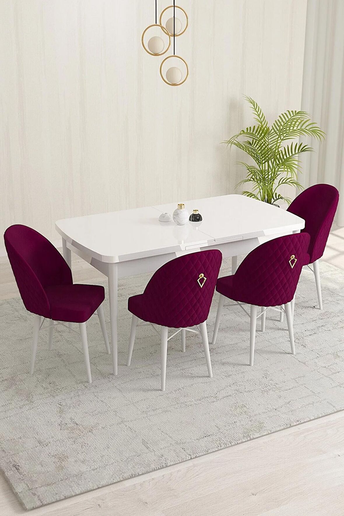 Rovena Olbia Beyaz 80x132 Açılabilir Suntalam Yemek Odası Takımı 4 Adet Sandalye