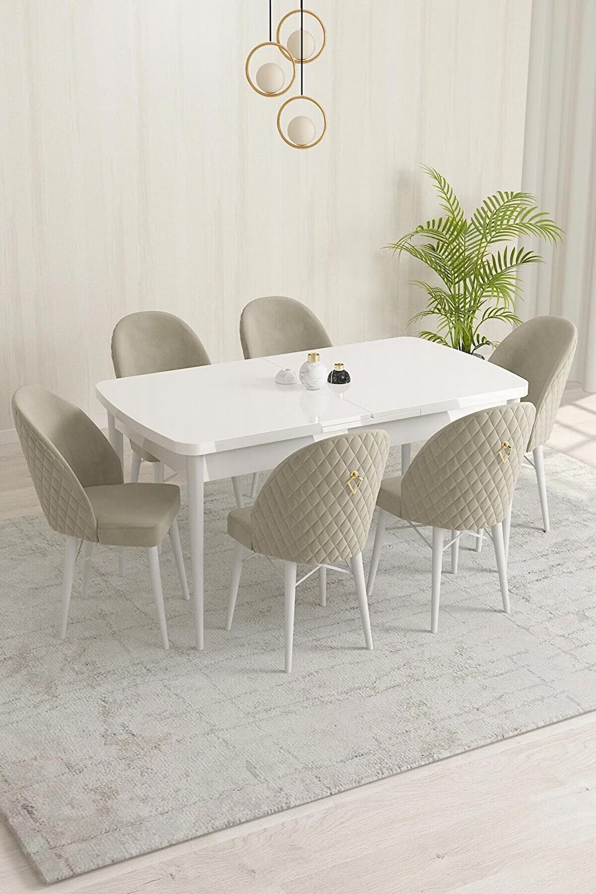Rovena Olbia Beyaz 80x132 Açılabilir Suntalam Yemek Odası Takımı 6 Adet Sandalye