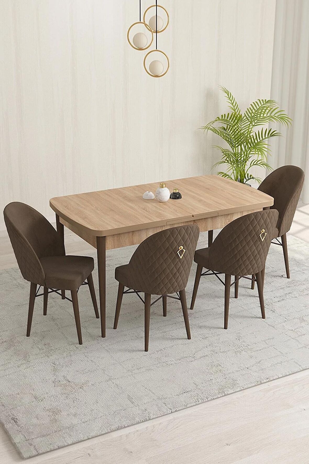 Rovena Olbia Meşe 80x132 Açılabilir Suntalam Yemek Odası Takımı 4 Adet Sandalye