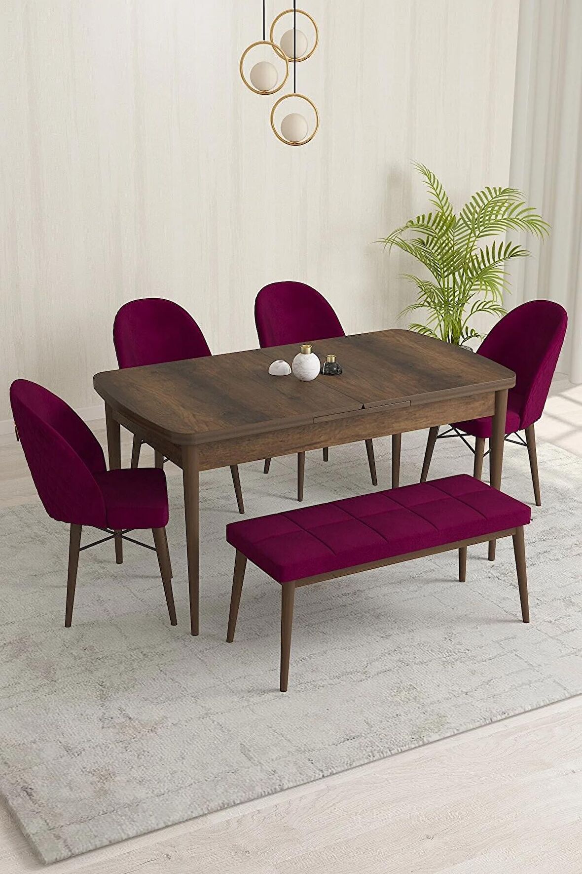 Rovena Olbia Barok 80x132 Açılabilir Suntalam Yemek Odası Takımı 4 Adet Sandalye+1 Bench