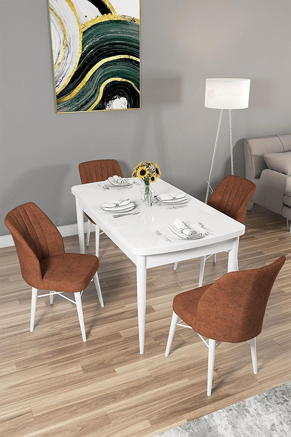 Rovena Novana Beyaz 80x132 Açılabilir Suntalam Yemek Odası Takımı 4 Adet Sandalye