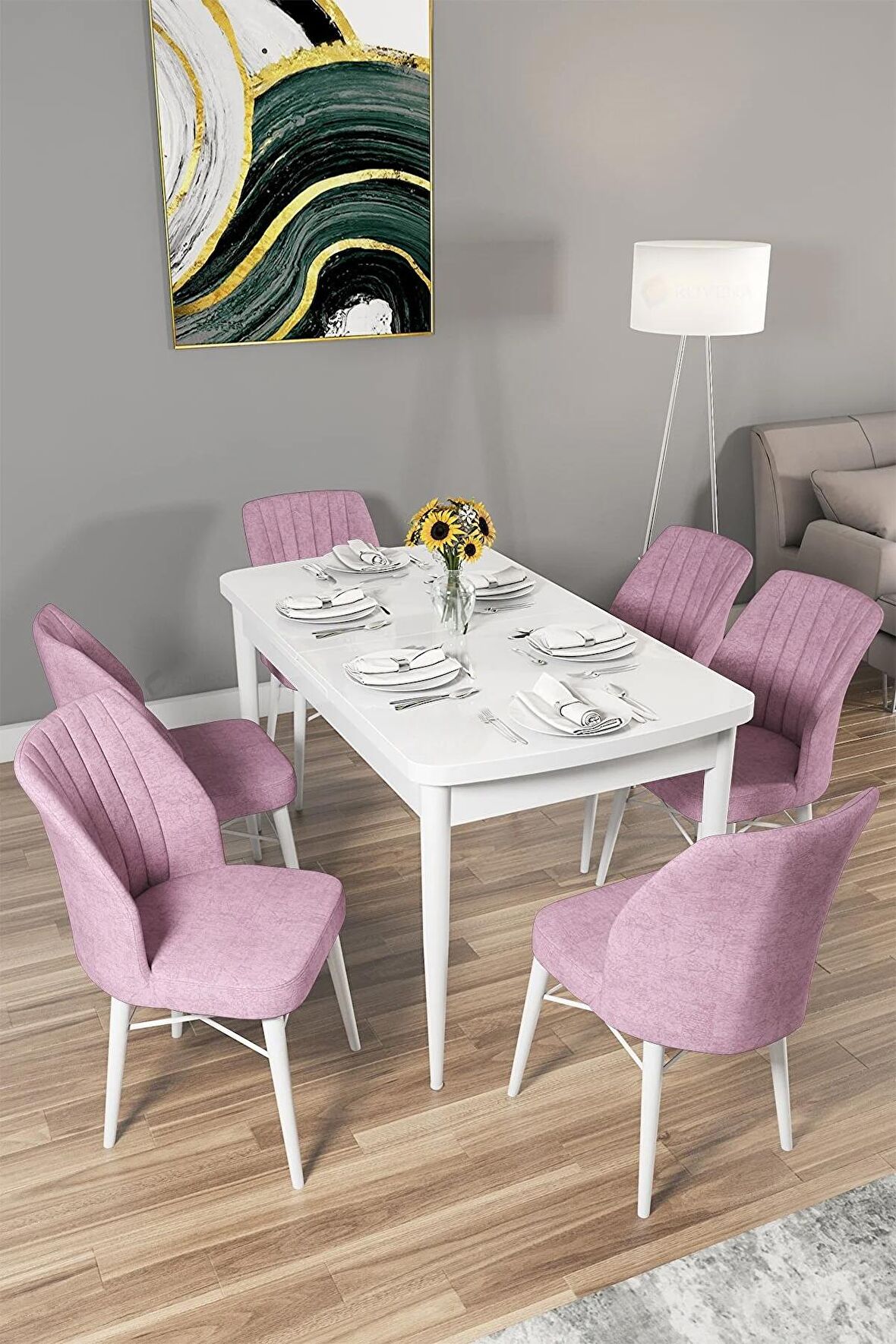 Rovena Novana Beyaz 80x132 Açılabilir Suntalam Yemek Odası Takımı 6 Adet Sandalye