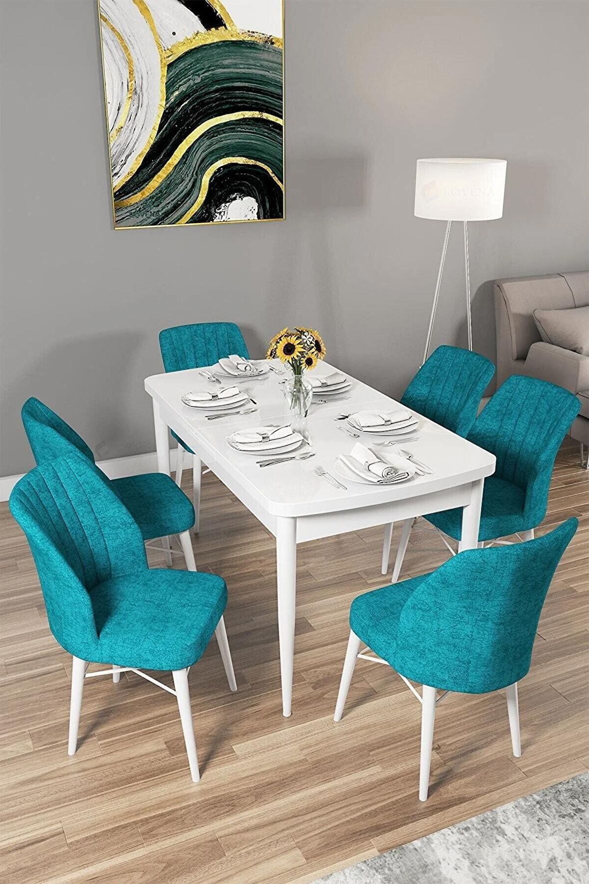 Rovena Novana Beyaz 80x132 Açılabilir Suntalam Yemek Odası Takımı 6 Adet Sandalye