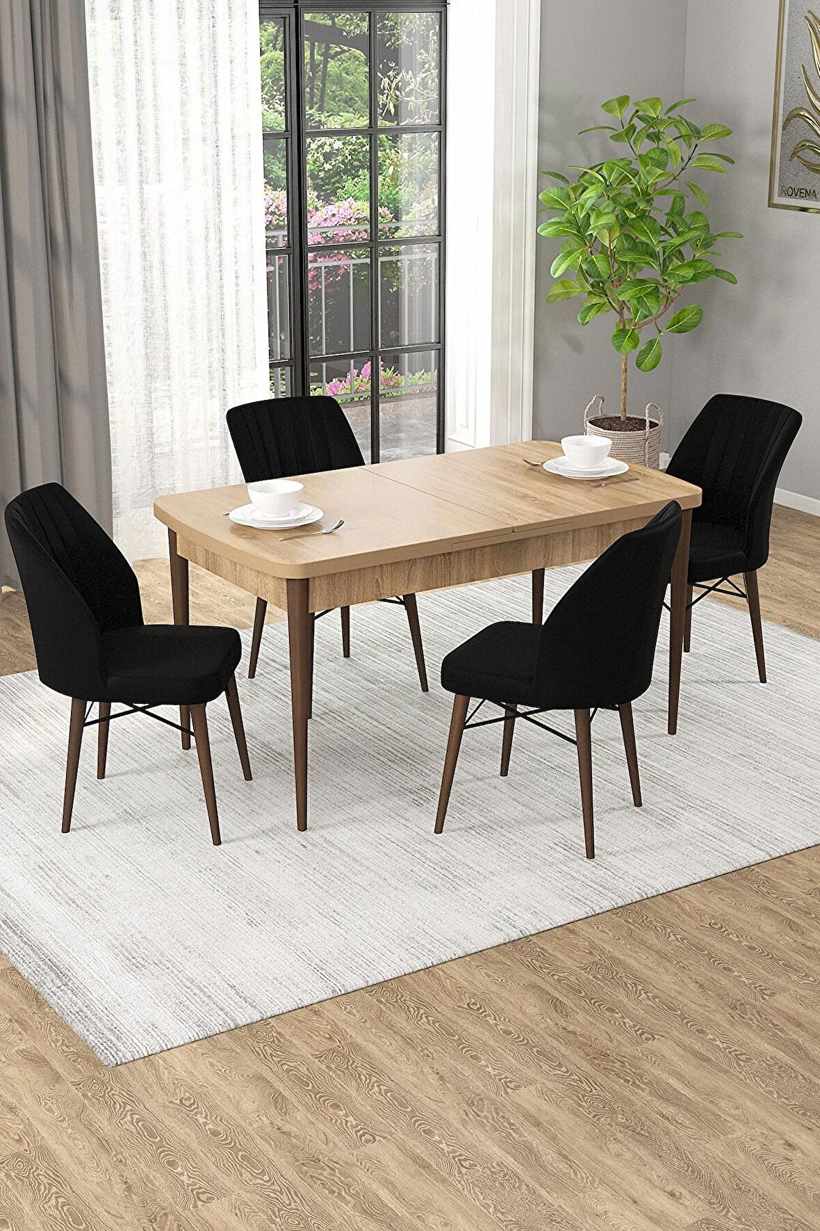 Rovena Novana Meşe 80x132 Açılabilir Suntalam Yemek Odası Takımı 4 Adet Sandalye