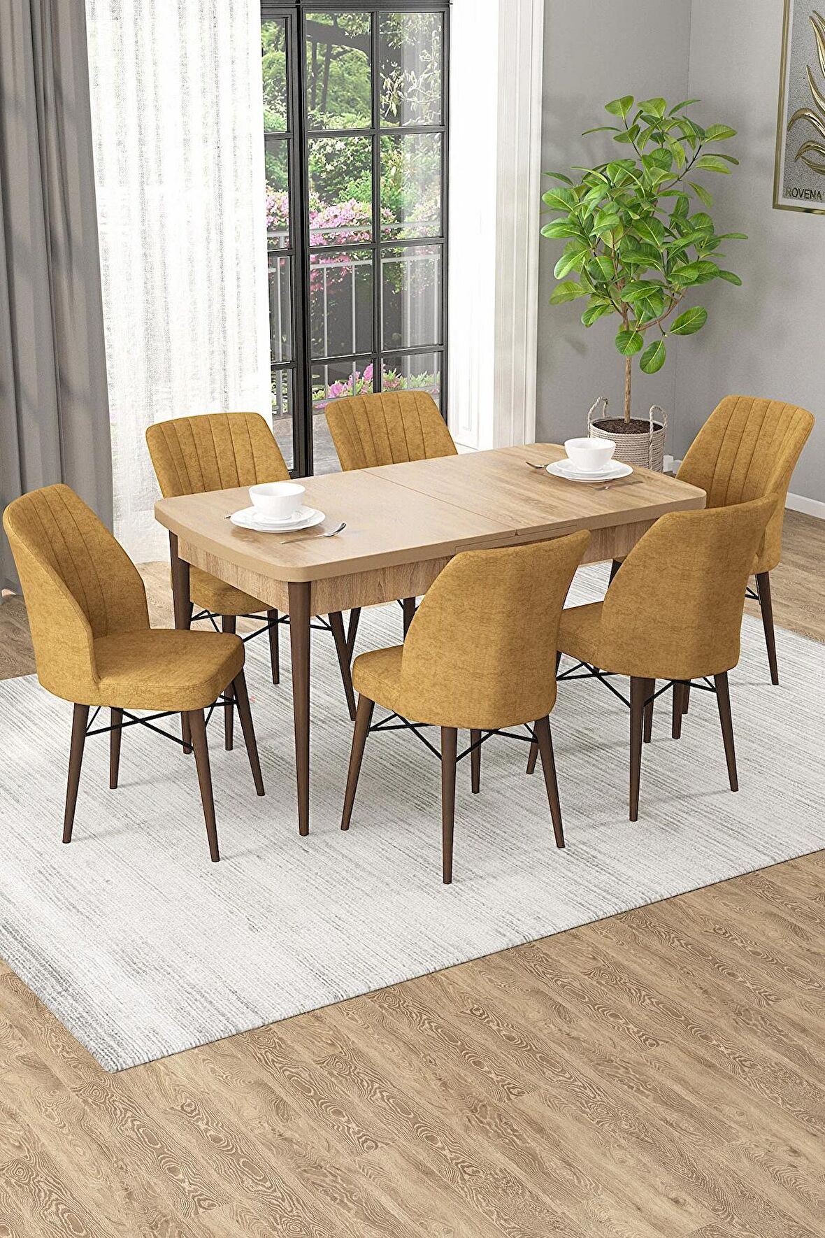 Rovena Novana Meşe 80x132 Açılabilir Suntalam Yemek Odası Takımı 6 Adet Sandalye