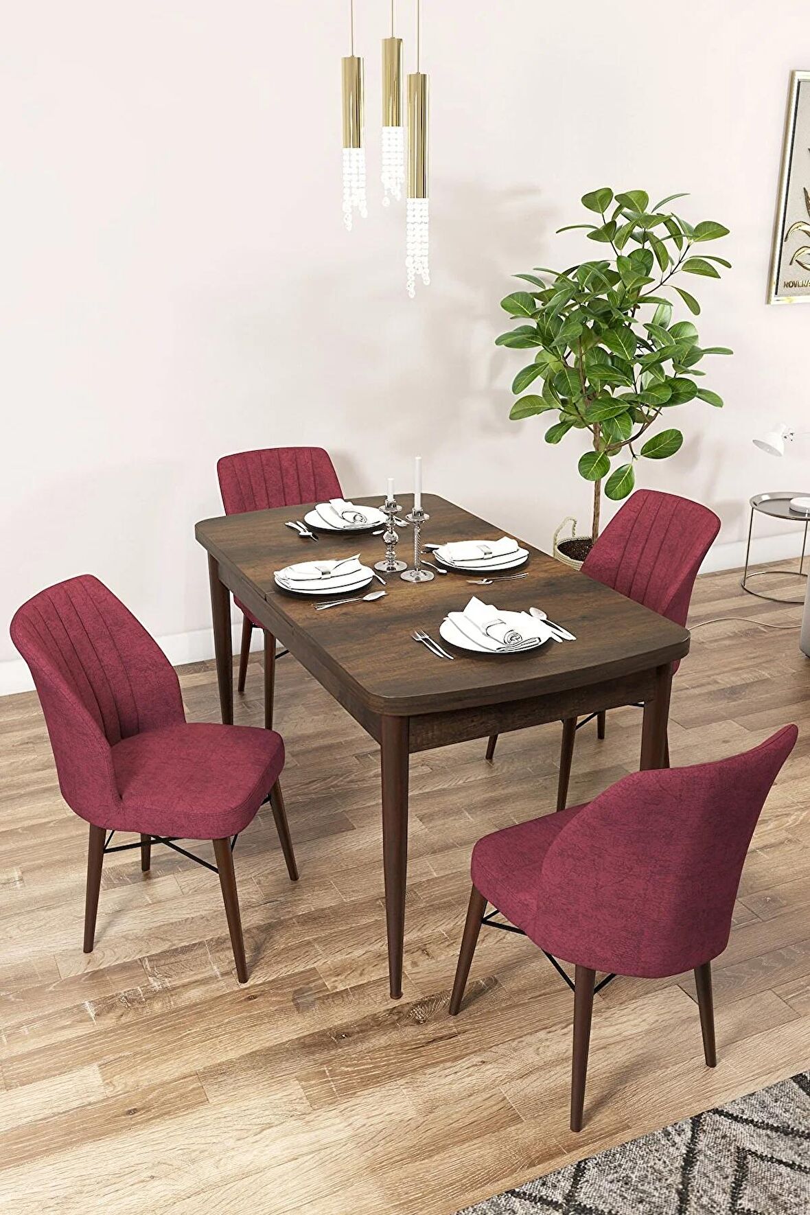 Rovena Novana Barok 80x132 Açılabilir Suntalam Yemek Odası Takımı 4 Adet Sandalye