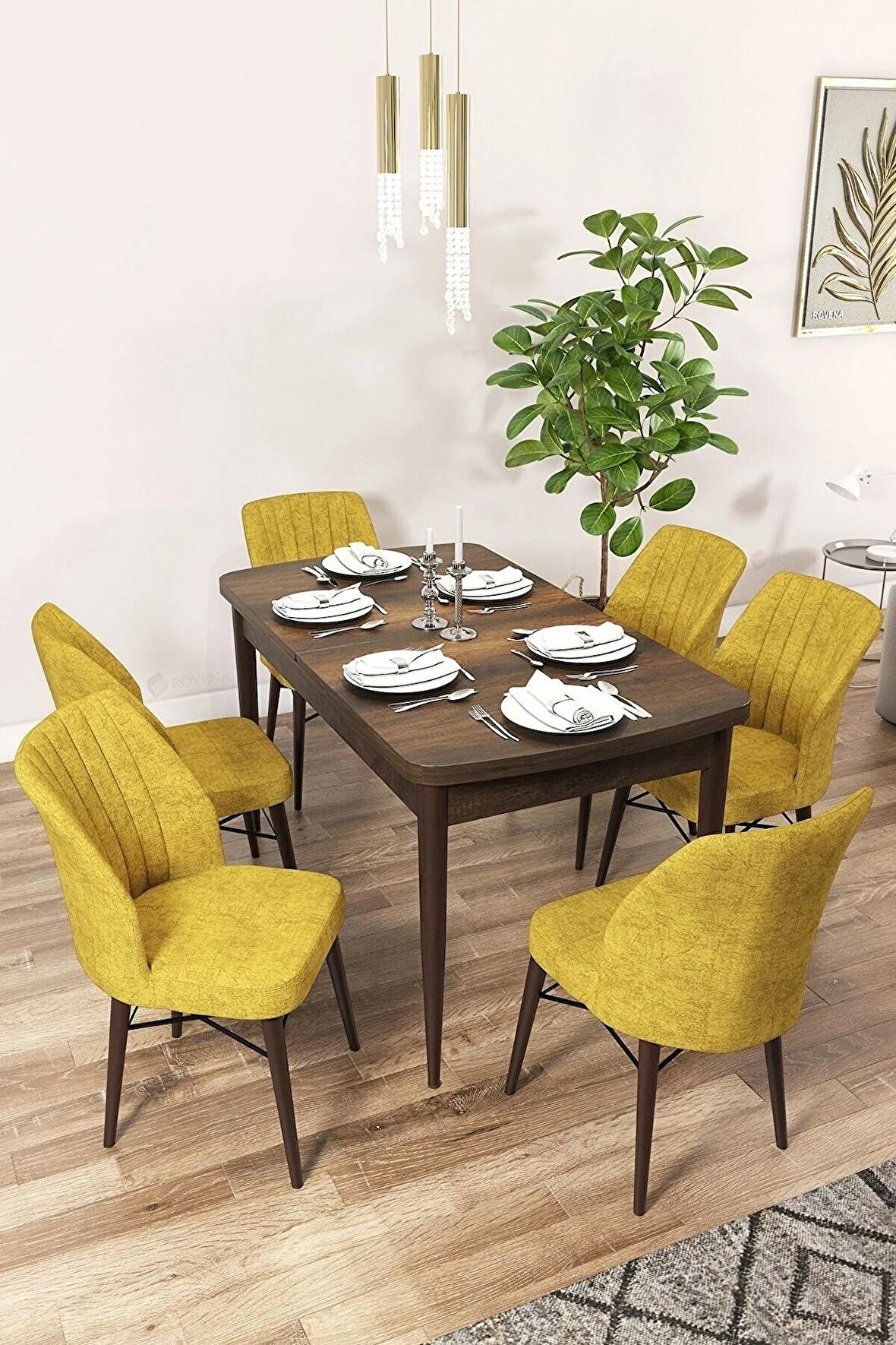 Rovena Novana Barok 80x132 Açılabilir Suntalam Yemek Odası Takımı 6 Adet Sandalye