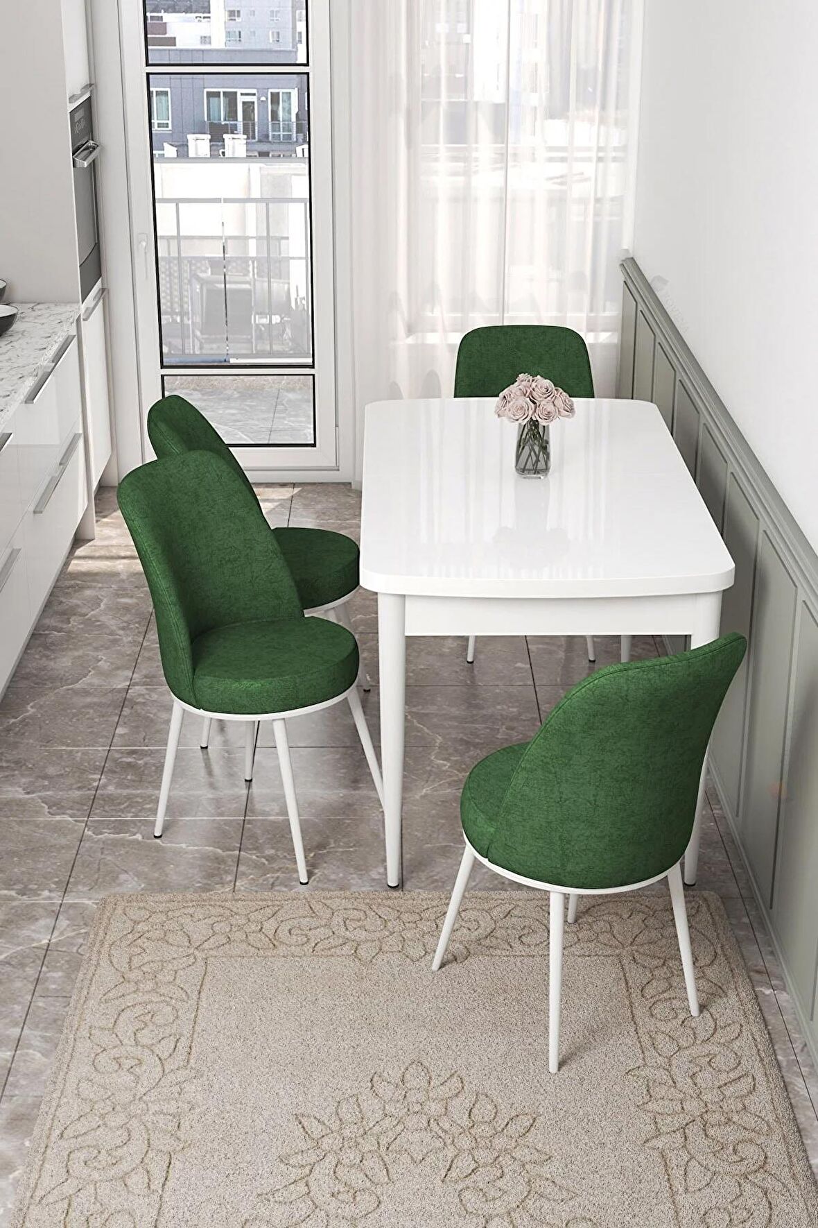 Rovena Marin Beyaz 80x132 Açılabilir Suntalam Yemek Odası Takımı 4 Adet Sandalye