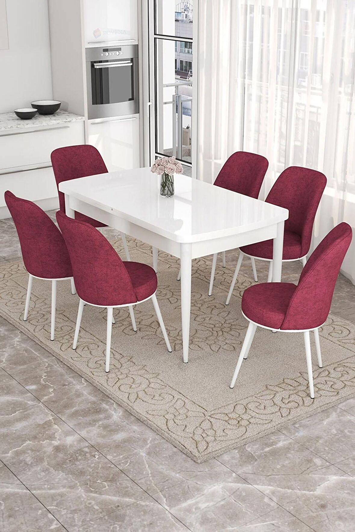 Rovena Marin Beyaz 80x132 Açılabilir Suntalam Yemek Odası Takımı 6 Adet Sandalye