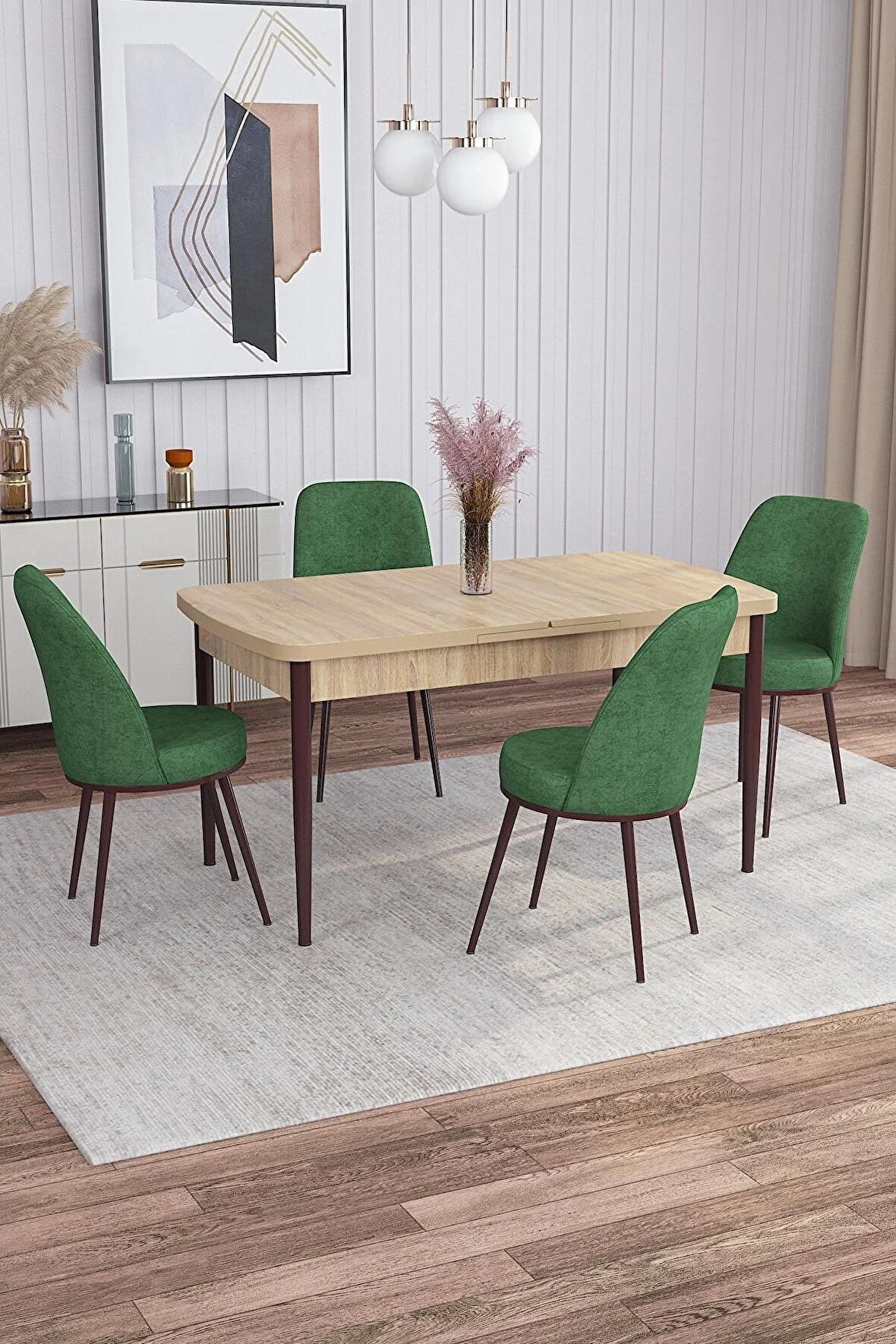 Rovena Marin Meşe 80x132 Açılabilir Suntalam Yemek Odası Takımı 4 Adet Sandalye