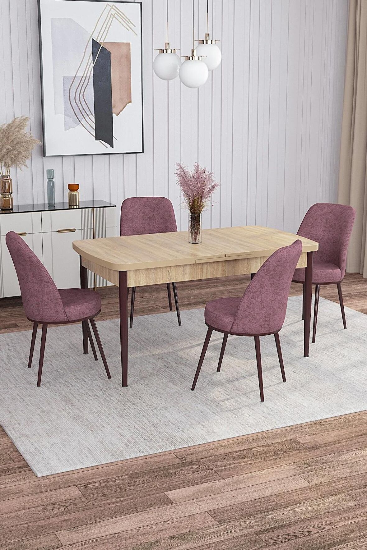 Rovena Marin Meşe 80x132 Açılabilir Suntalam Yemek Odası Takımı 4 Adet Sandalye