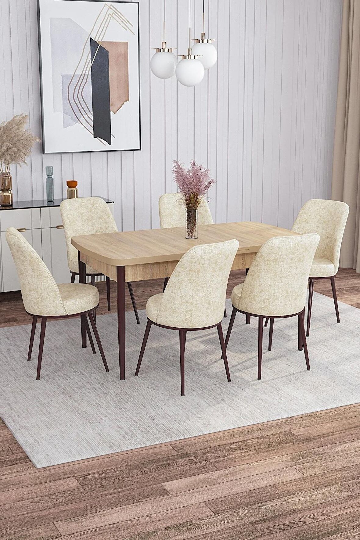 Rovena Marin Meşe 80x132 Açılabilir Suntalam Yemek Odası Takımı 6 Adet Sandalye