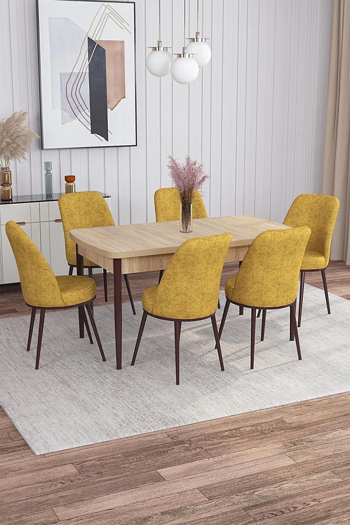 Rovena Marin Meşe 80x132 Açılabilir Suntalam Yemek Odası Takımı 6 Adet Sandalye