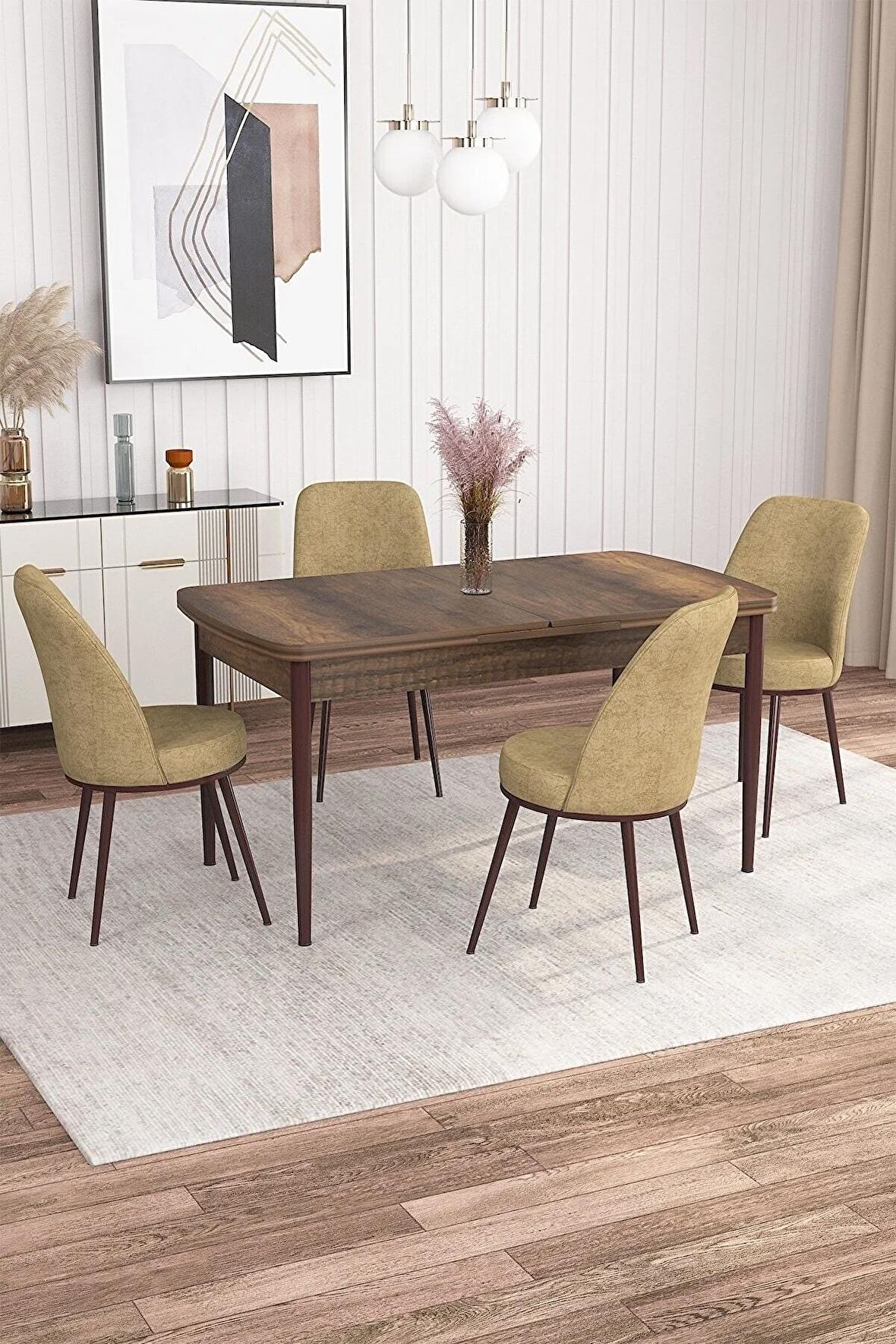 Rovena Marin Barok 80x132 Açılabilir Suntalam Yemek Odası Takımı 4 Adet Sandalye