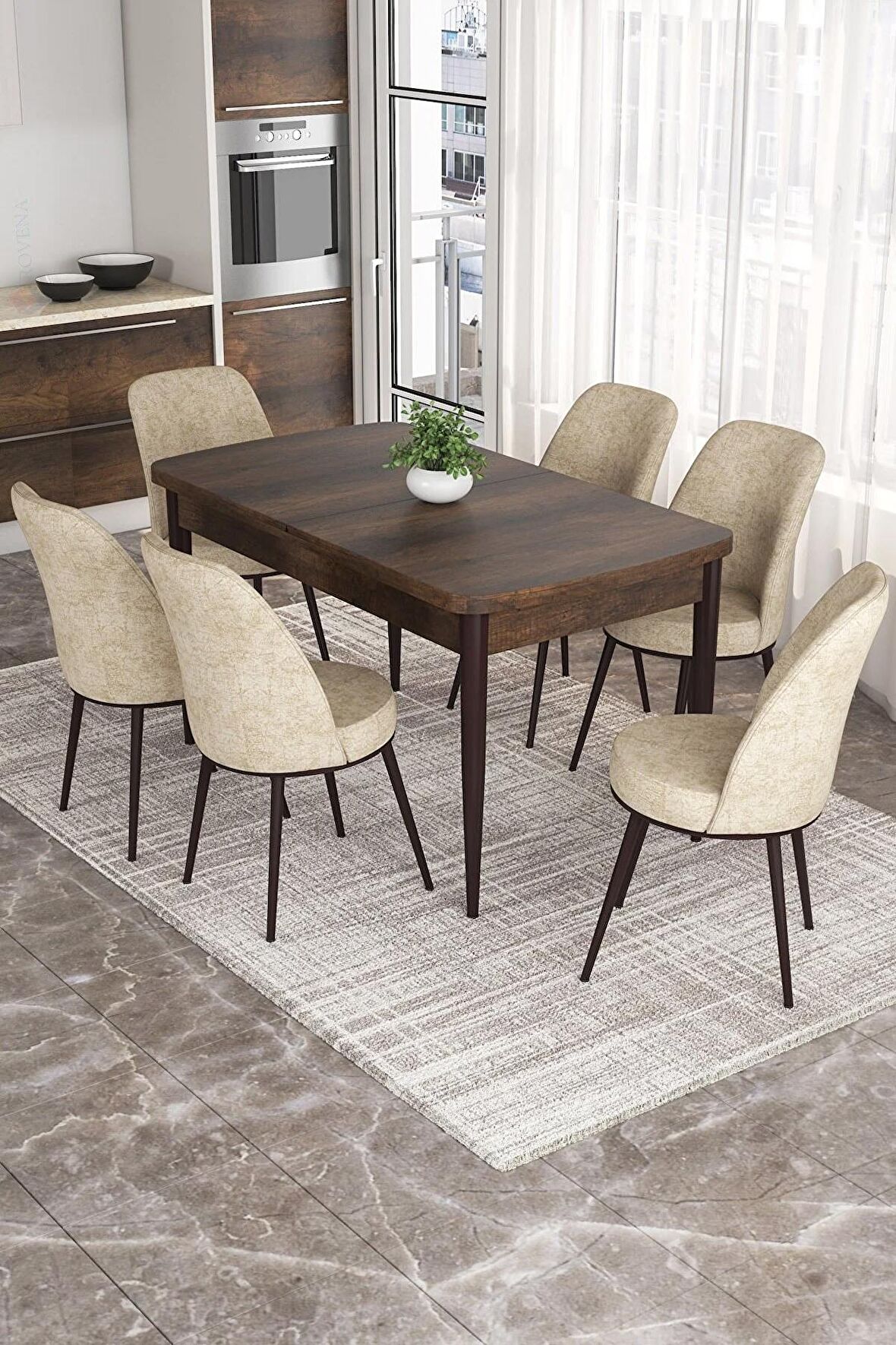 Rovena Marin Barok 80x132 Açılabilir Suntalam Yemek Odası Takımı 6 Adet Sandalye