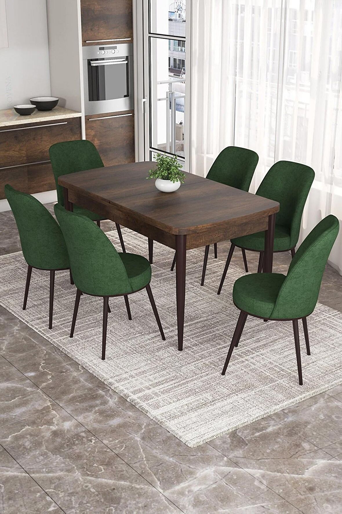 Rovena Marin Barok 80x132 Açılabilir Suntalam Yemek Odası Takımı 6 Adet Sandalye