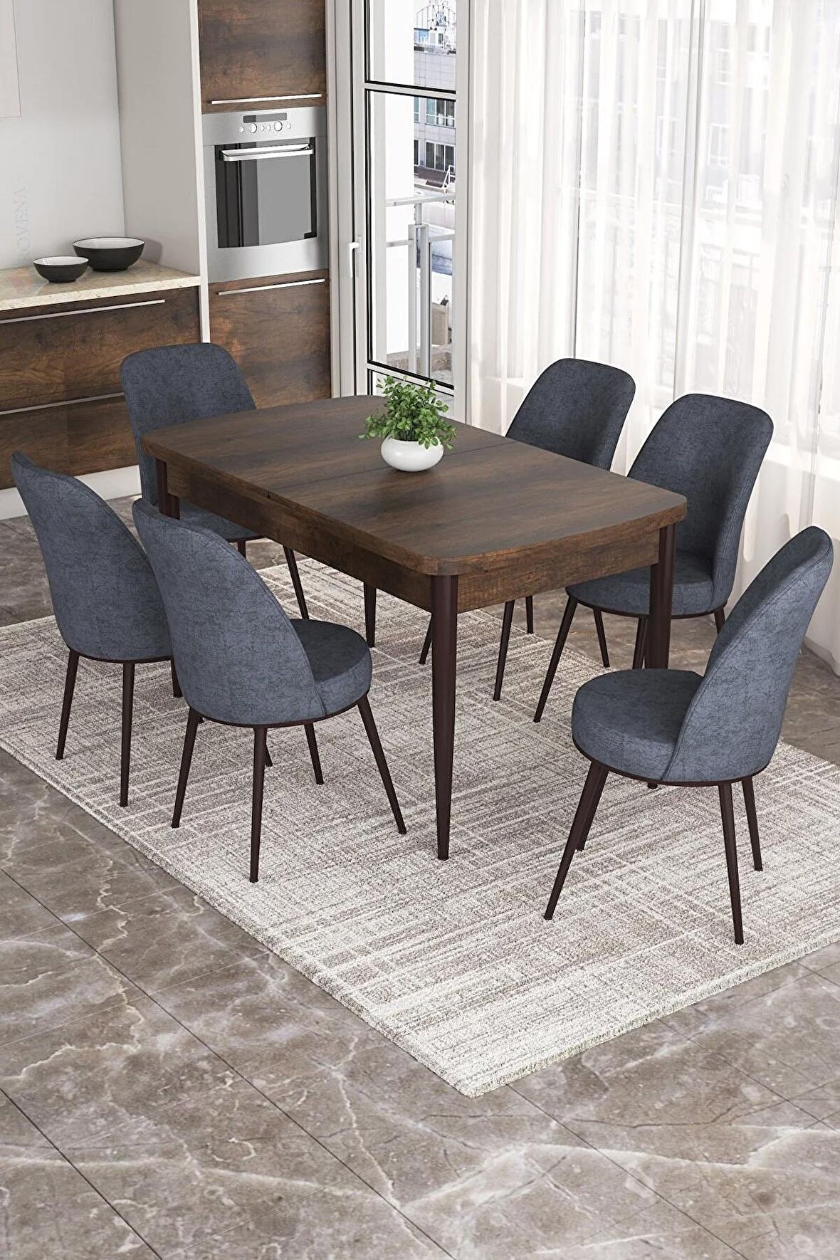 Rovena Marin Barok 80x132 Açılabilir Suntalam Yemek Odası Takımı 6 Adet Sandalye