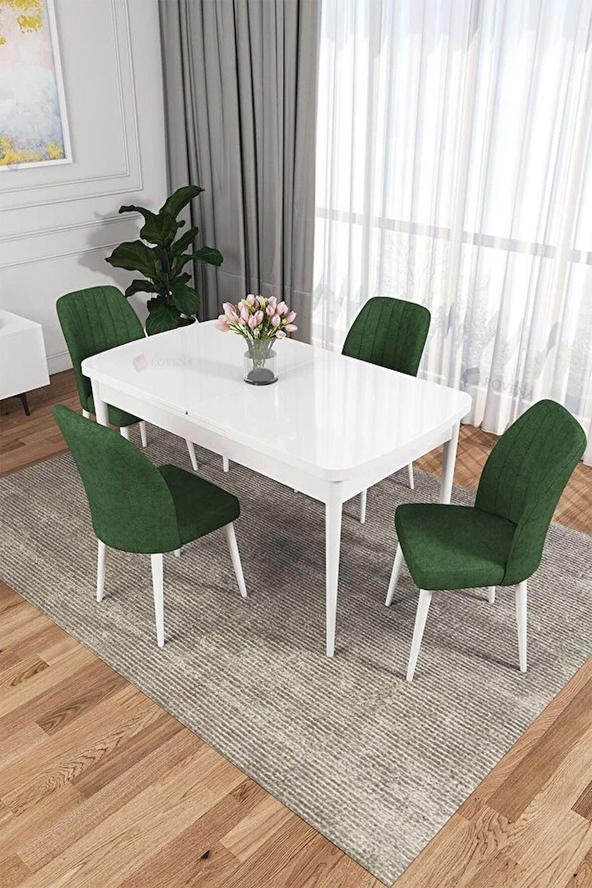 Rovena Zayn Beyaz 80x132 Açılabilir Suntalam Yemek Odası Takımı 4 Adet Sandalye
