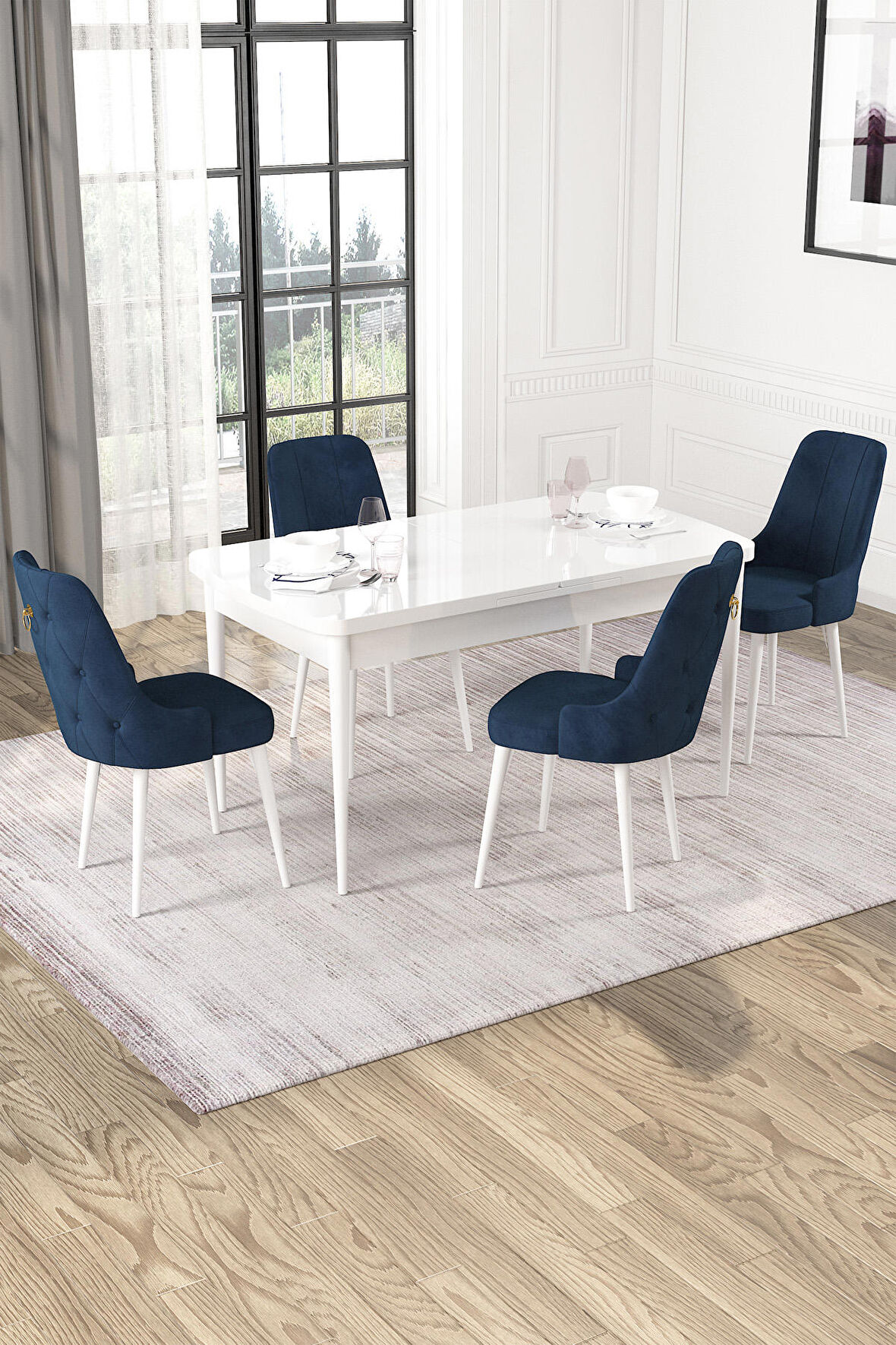 Rovena Alya Beyaz 80x132 Açılabilir Mdf Mutfak Masası Takımı 4 Adet Sandalye