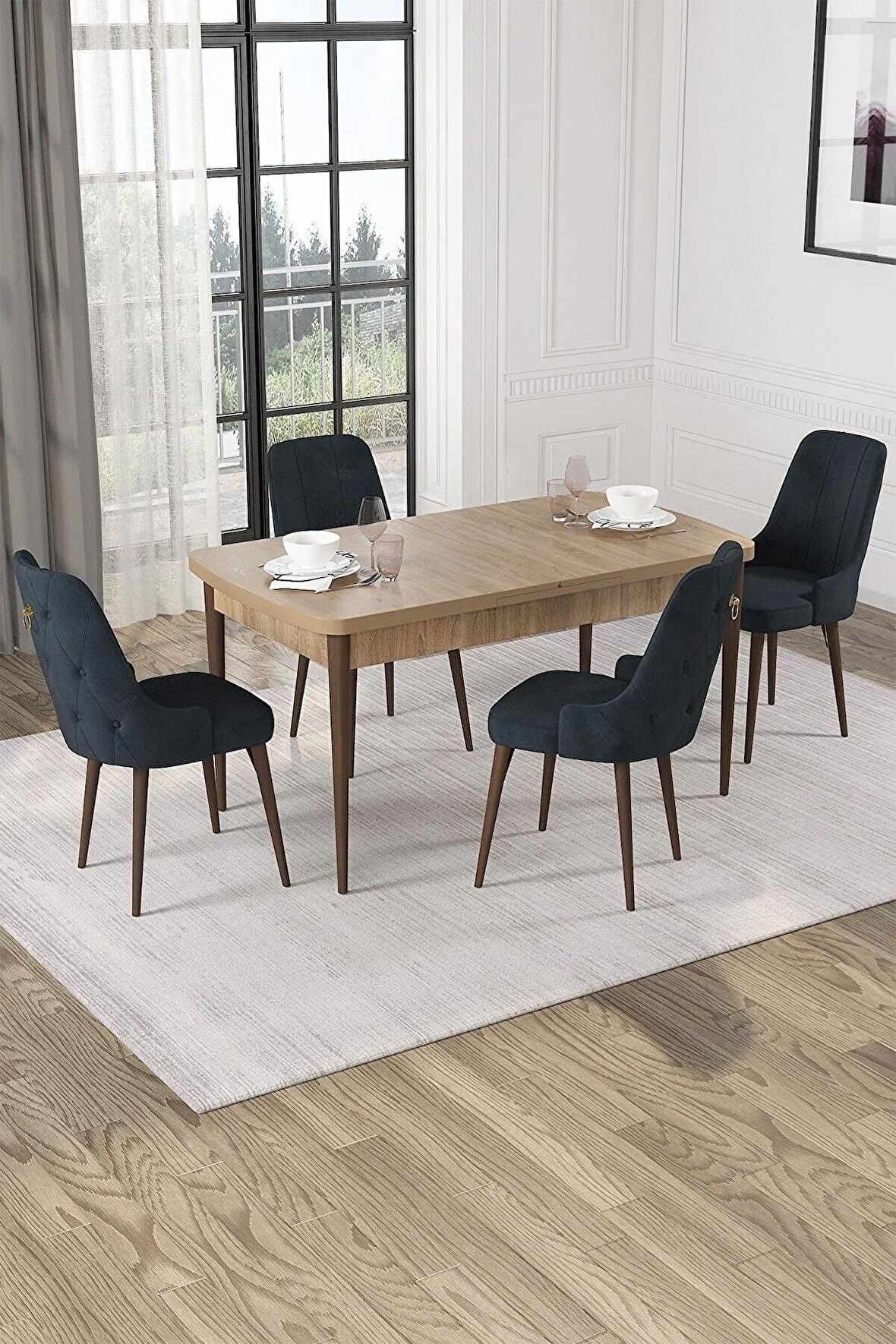 Rovena Alya Meşe 80x132 Açılabilir Mdf Mutfak Masası Takımı 4 Adet Sandalye