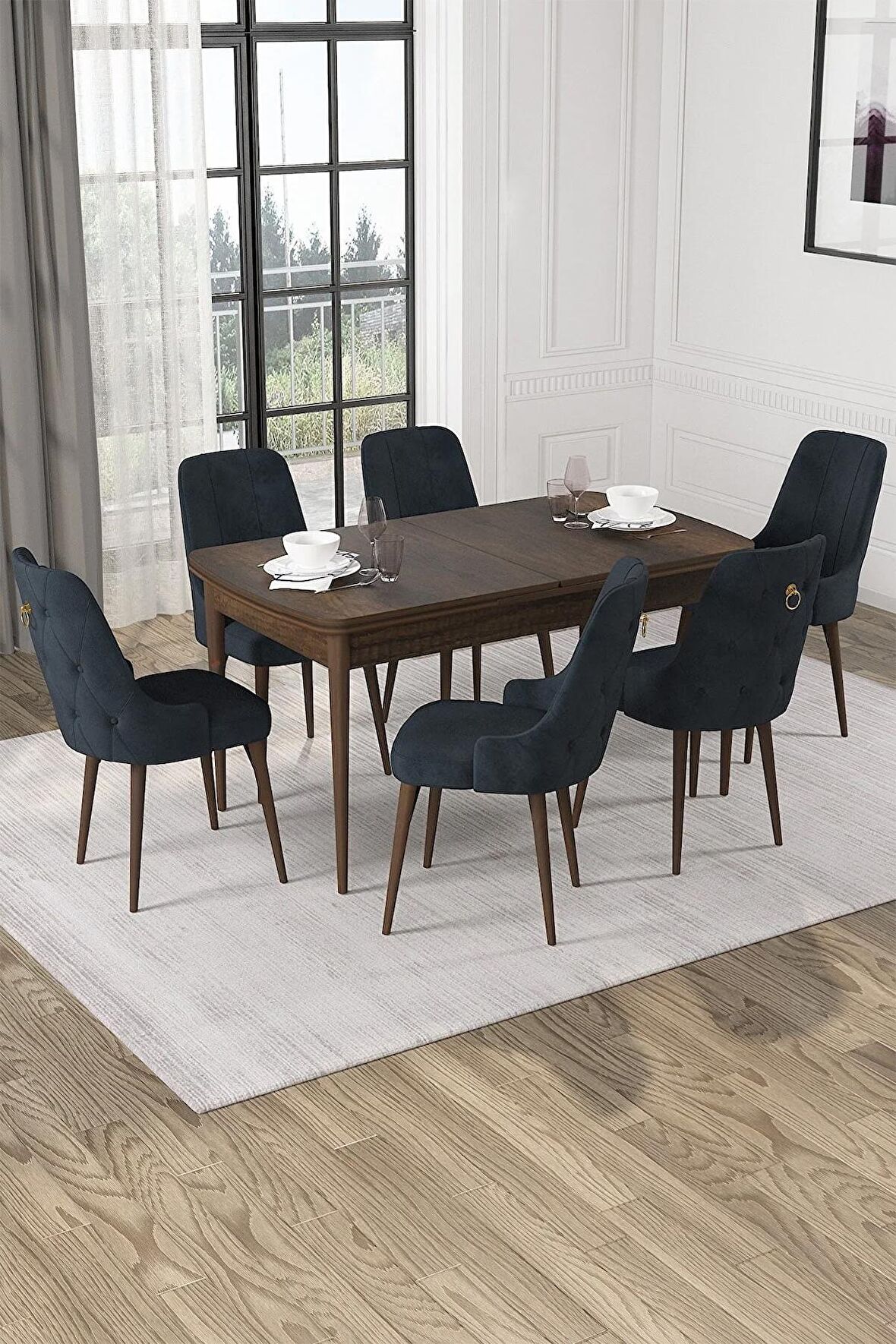 Rovena Alya Barok 80x132 Açılabilir Mdf Mutfak Masası Takımı 6 Adet Sandalye