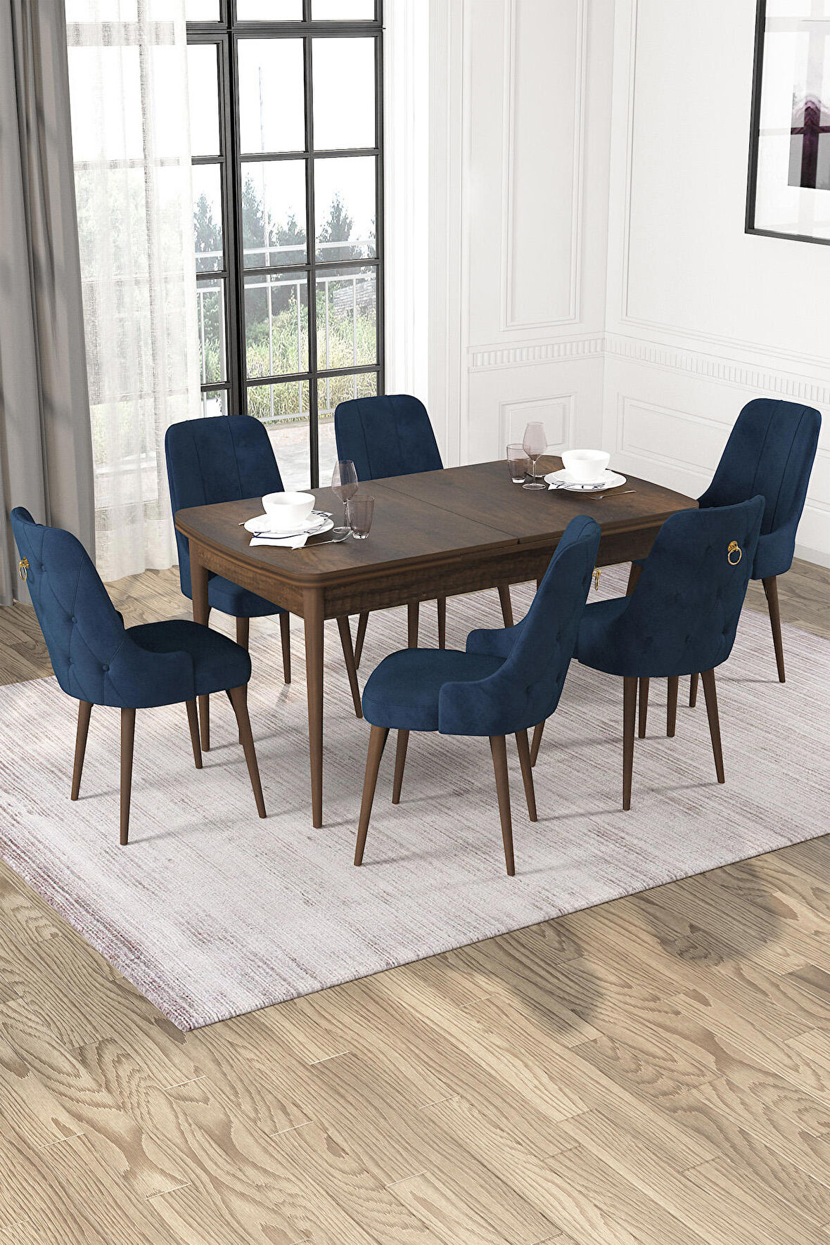 Rovena Alya Barok 80x132 Açılabilir Mdf Mutfak Masası Takımı 6 Adet Sandalye