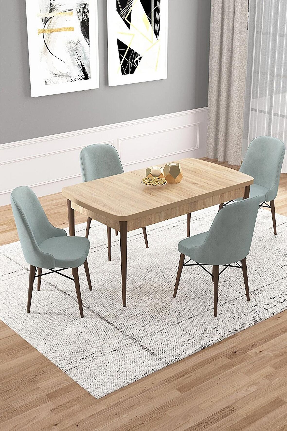 Rovena Vals Meşe 80x132 Açılabilir Mdf Mutfak Masası Takımı 4 Adet Sandalye