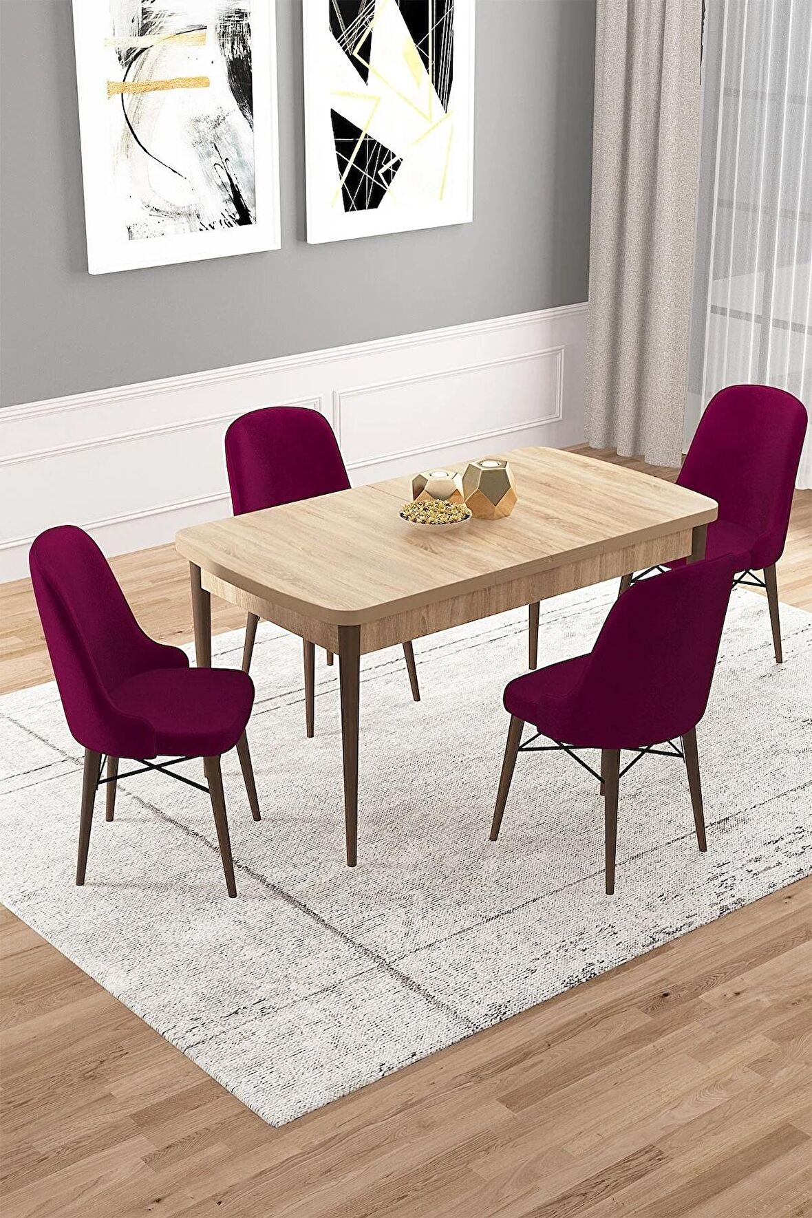 Rovena Vals Meşe 80x132 Açılabilir Mdf Mutfak Masası Takımı 4 Adet Sandalye