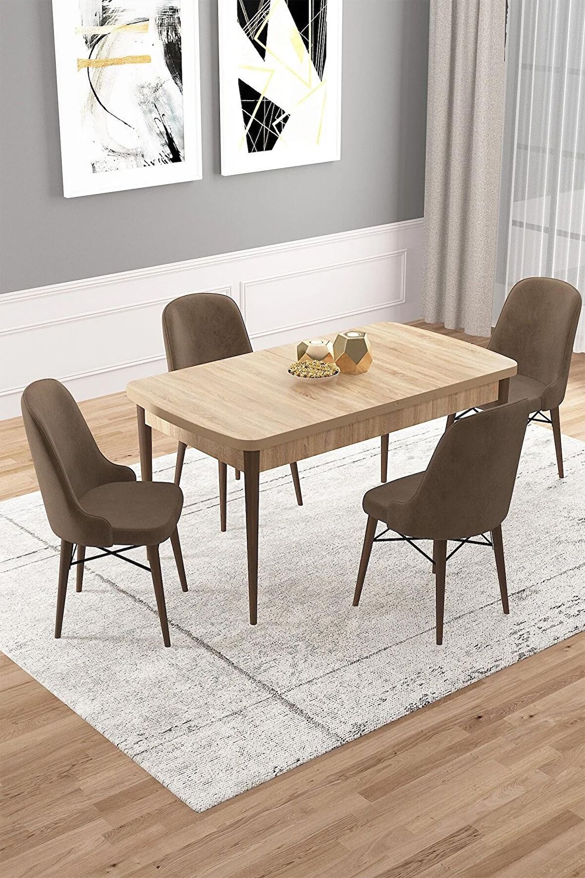 Rovena Vals Meşe 80x132 Açılabilir Mdf Mutfak Masası Takımı 4 Adet Sandalye