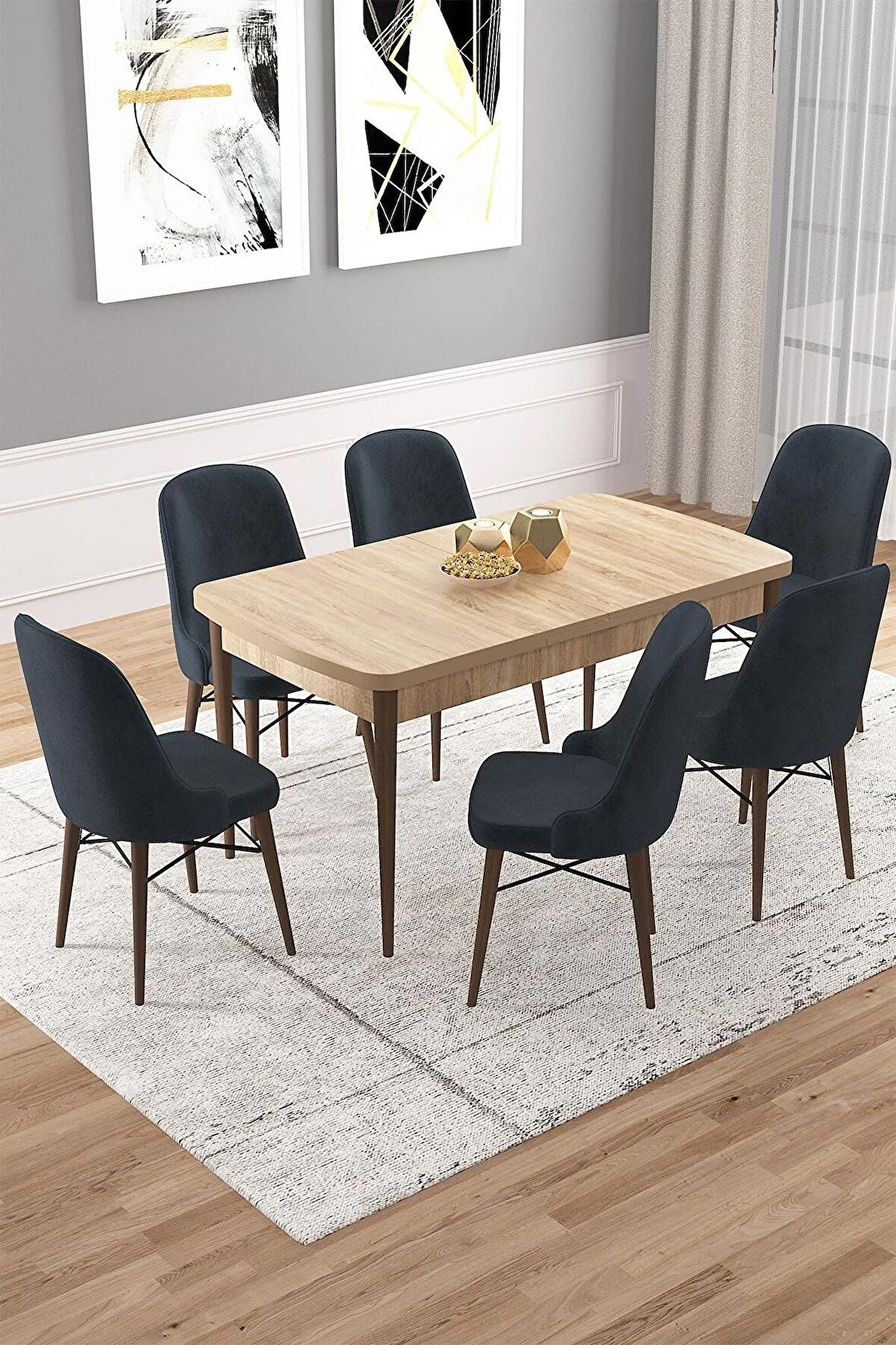 Rovena Vals Meşe 80x132 Açılabilir Mdf Mutfak Masası Takımı 6 Adet Sandalye