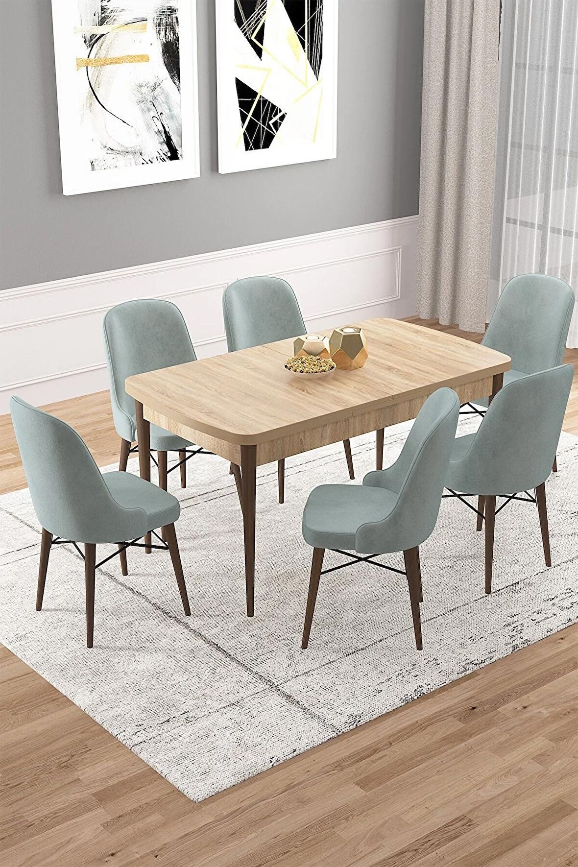 Rovena Vals Meşe 80x132 Açılabilir Mdf Mutfak Masası Takımı 6 Adet Sandalye