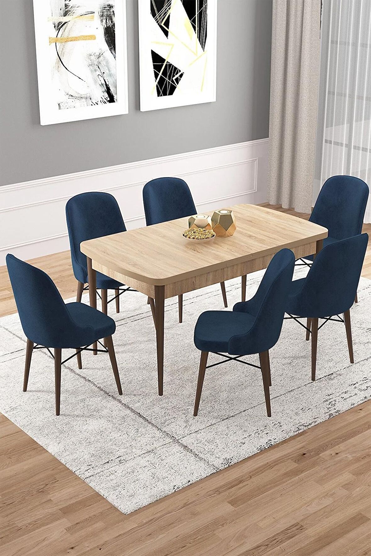 Rovena Vals Meşe 80x132 Açılabilir Mdf Mutfak Masası Takımı 6 Adet Sandalye