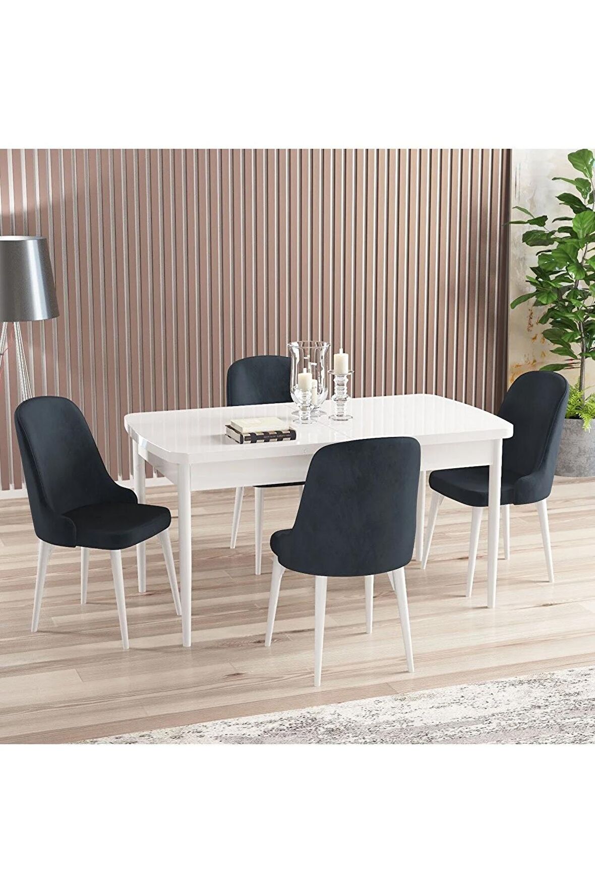 Rovena Armin Beyaz 80x132 Açılabilir Mdf Mutfak Masası Takımı 4 Adet Sandalye