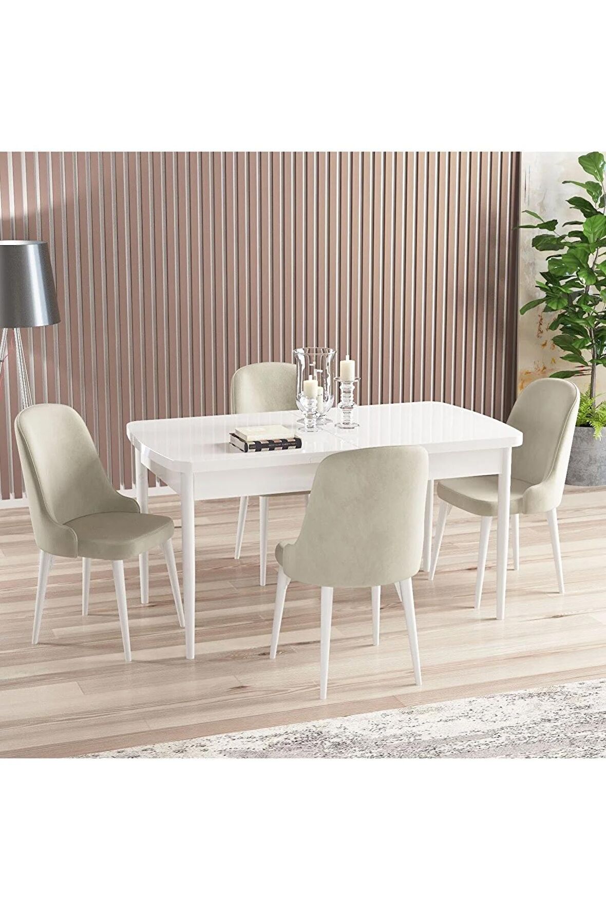 Rovena Armin Beyaz 80x132 Açılabilir Mdf Mutfak Masası Takımı 4 Adet Sandalye