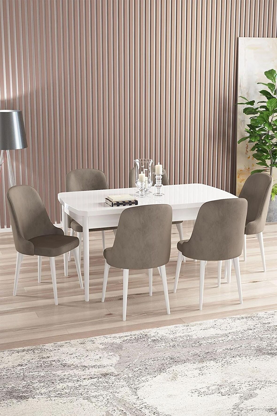 Rovena Armin Beyaz 80x132 Açılabilir Mdf Mutfak Masası Takımı 6 Adet Sandalye