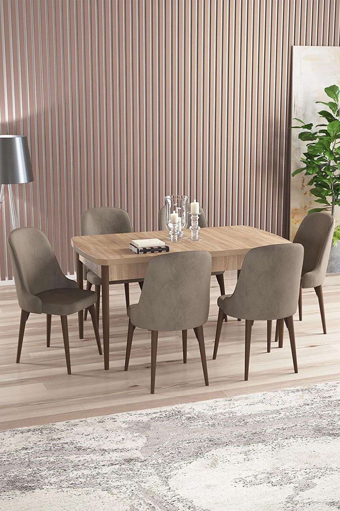 Rovena Armin Meşe 80x132 Açılabilir Mdf Mutfak Masası Takımı 6 Adet Sandalye