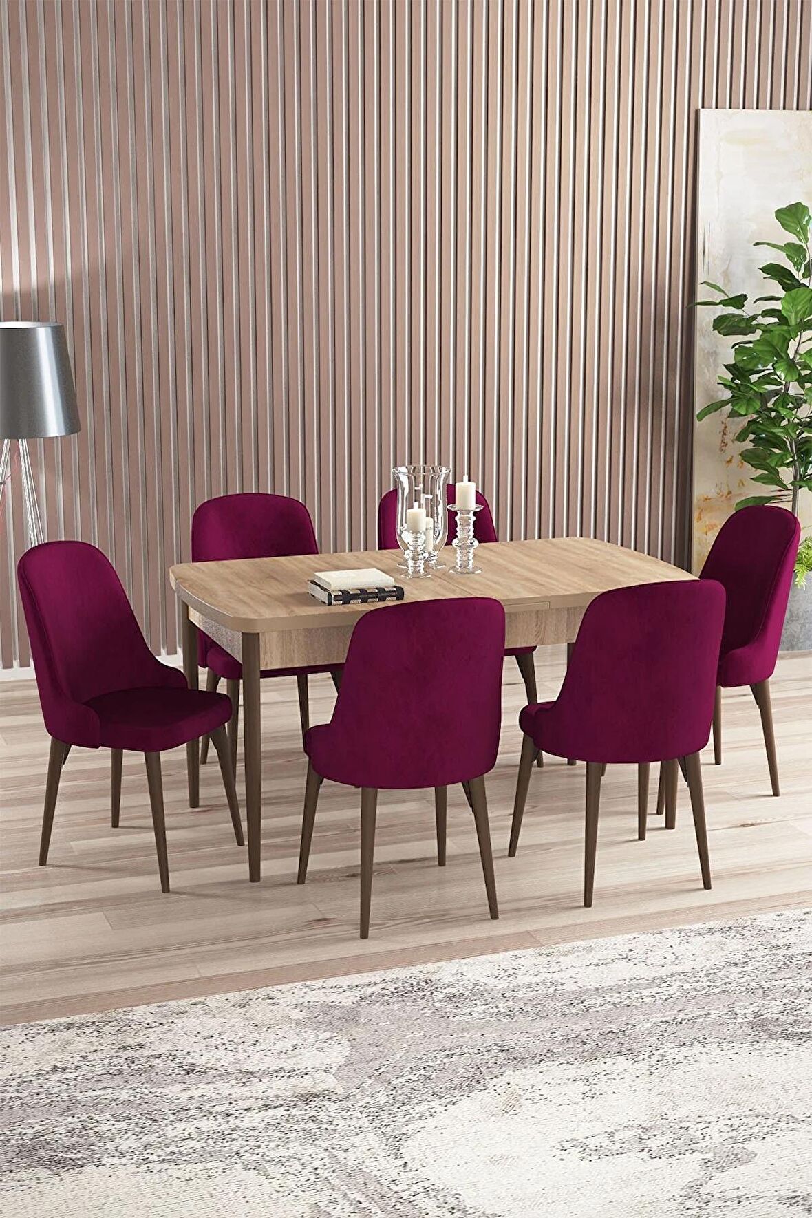 Rovena Armin Meşe 80x132 Açılabilir Mdf Mutfak Masası Takımı 6 Adet Sandalye