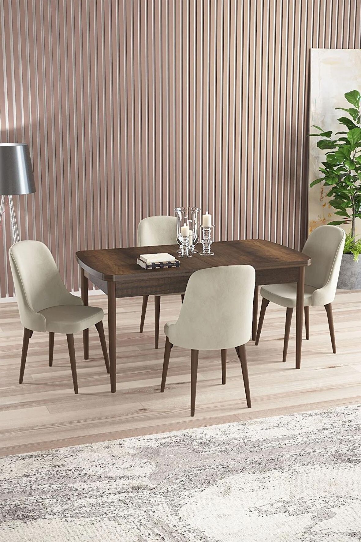 Rovena Armin Barok 80x132 Açılabilir Mdf Mutfak Masası Takımı 4 Adet Sandalye