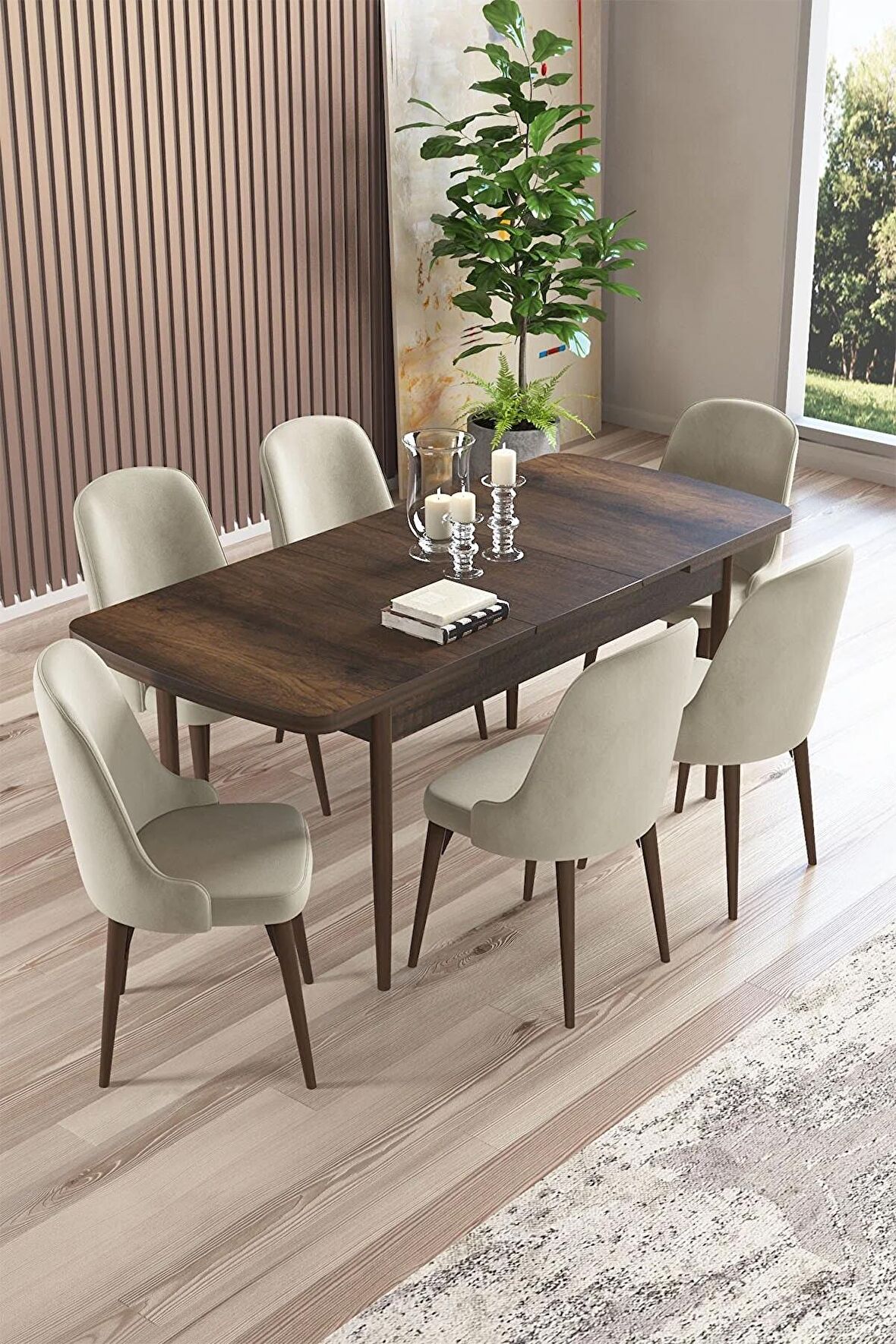 Rovena Armin Barok 80x132 Açılabilir Mdf Mutfak Masası Takımı 6 Adet Sandalye