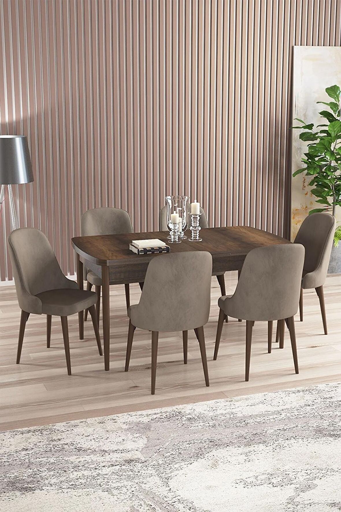 Rovena Armin Barok 80x132 Açılabilir Mdf Mutfak Masası Takımı 6 Adet Sandalye